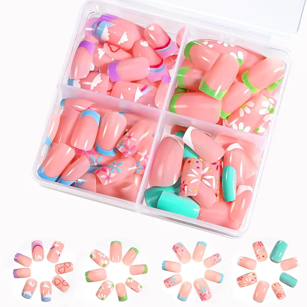 96Pcs Halloween Horror Press-On Nails – Flame Design Medium Coffin Matte Red Full Cover Acrylic Fake Nail Tips