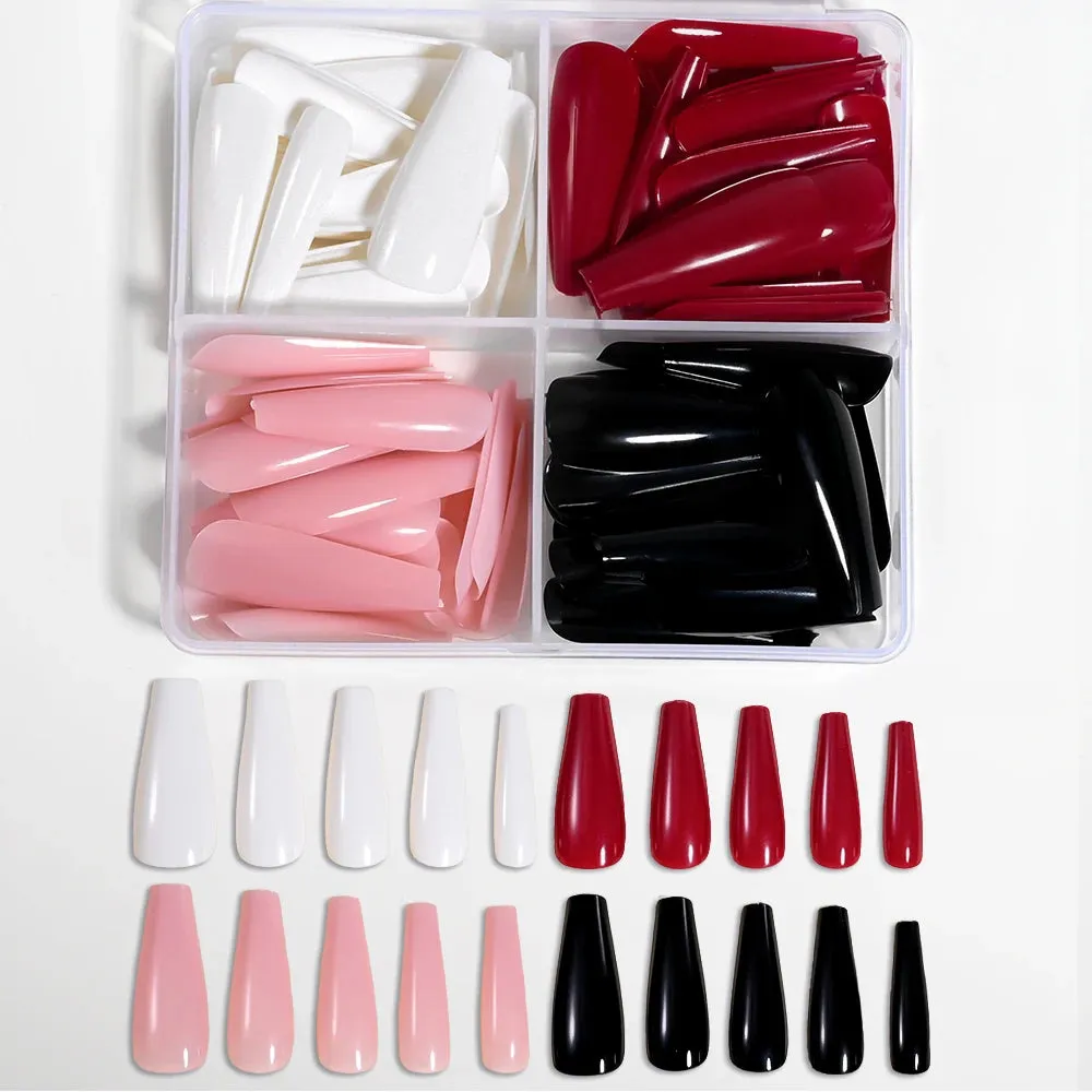 96Pcs Halloween Horror Press-On Nails – Flame Design Medium Coffin Matte Red Full Cover Acrylic Fake Nail Tips