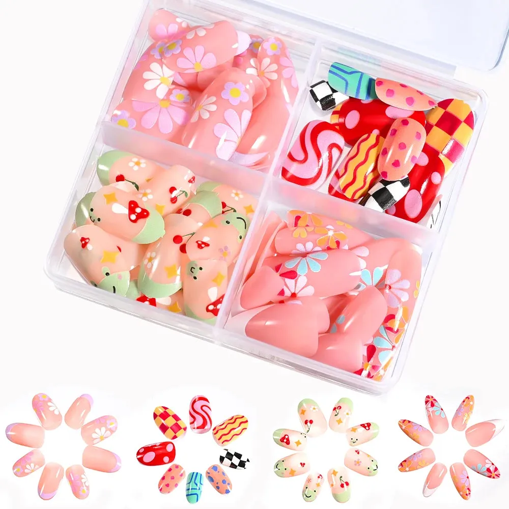 96Pcs Halloween Horror Press-On Nails – Flame Design Medium Coffin Matte Red Full Cover Acrylic Fake Nail Tips