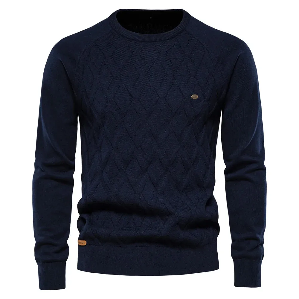 AIOPESON Men's Argyle Sweater – Solid Color, O-Neck, Long Sleeve Knitted Pullover, Warm Winter Fashion