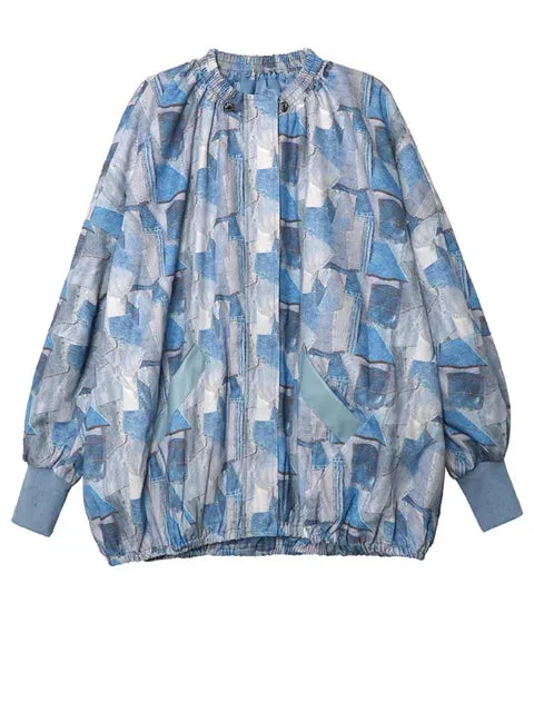 Bat sleeved denim jacket for women's black and white checkered collar trench coat