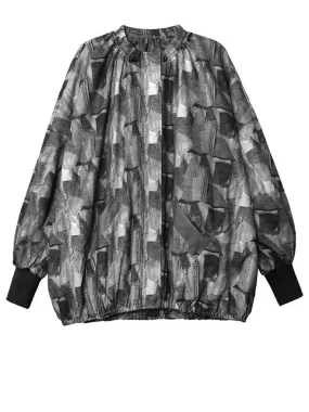 Bat sleeved denim jacket for women's black and white checkered collar trench coat