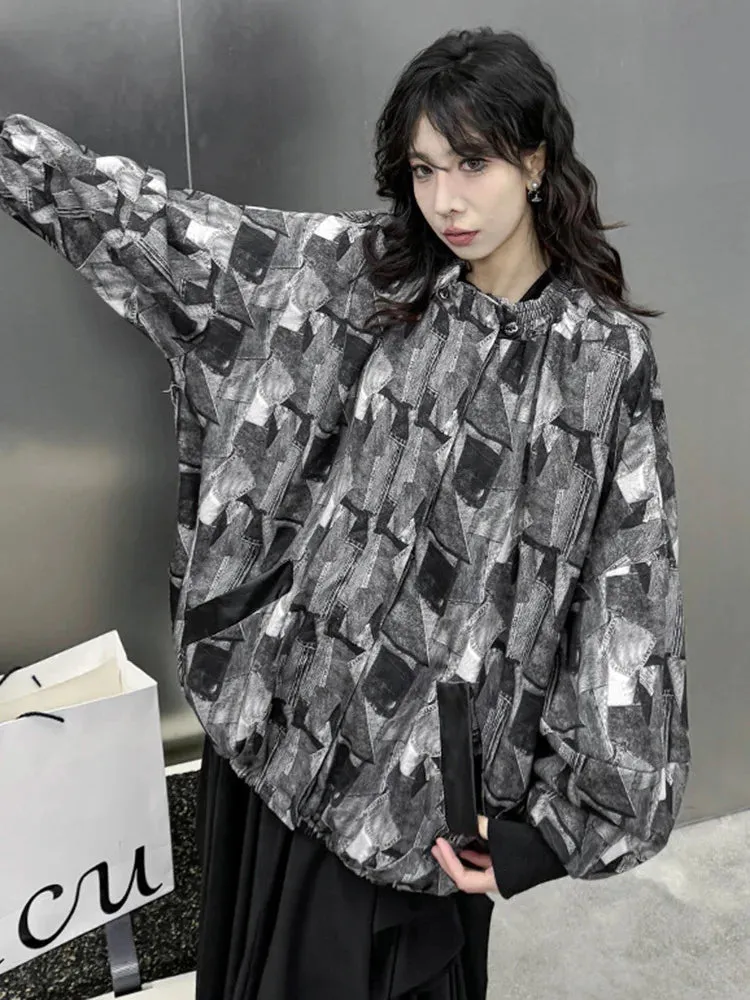 Bat sleeved denim jacket for women's black and white checkered collar trench coat