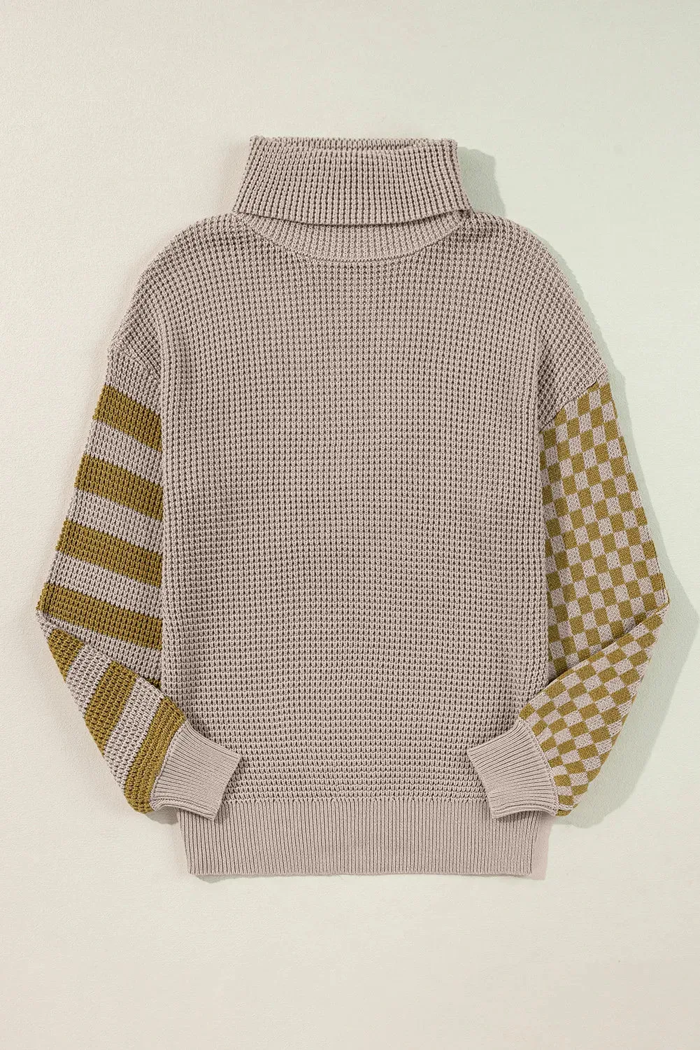 Checkered Striped Turtleneck Sweater