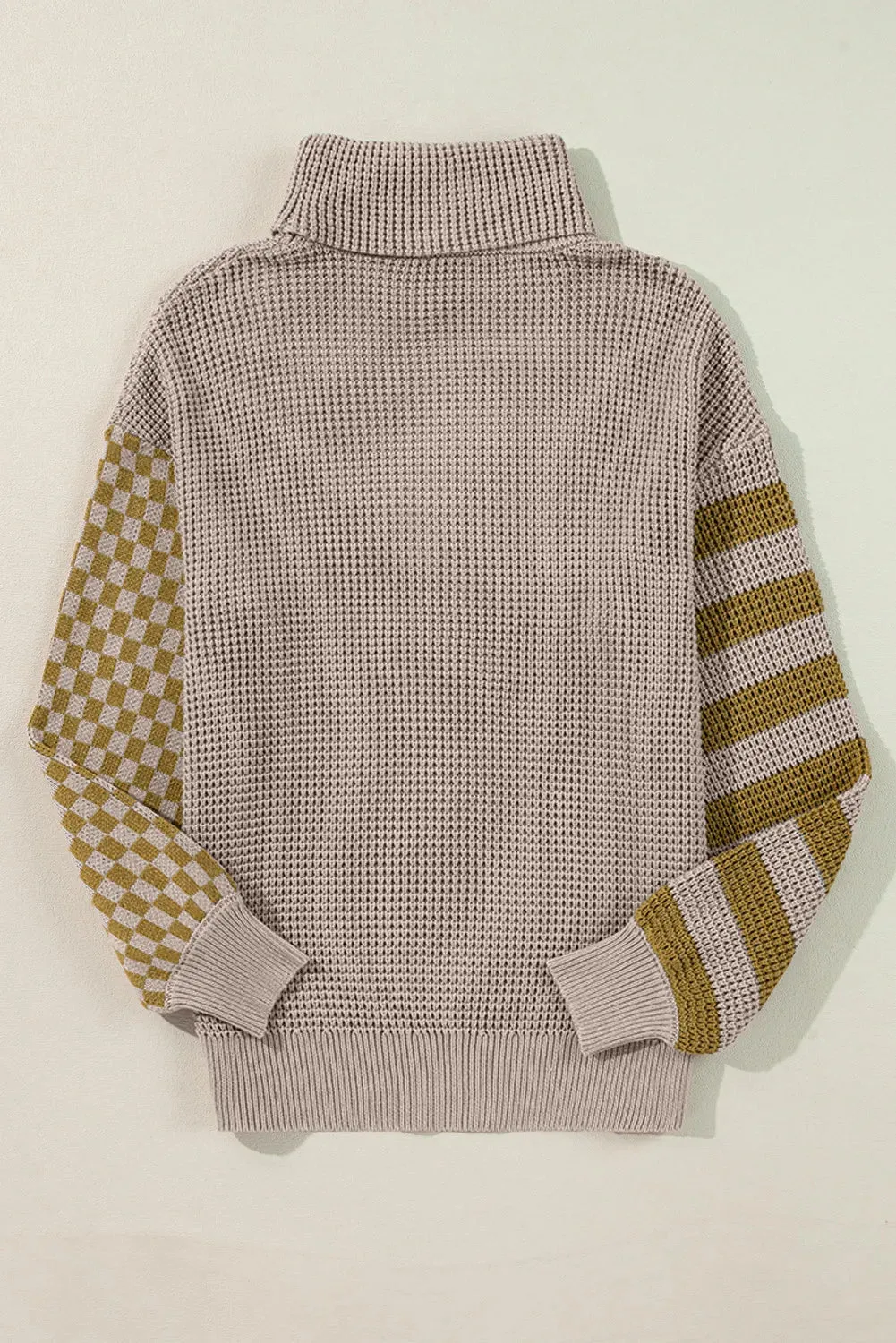 Checkered Striped Turtleneck Sweater
