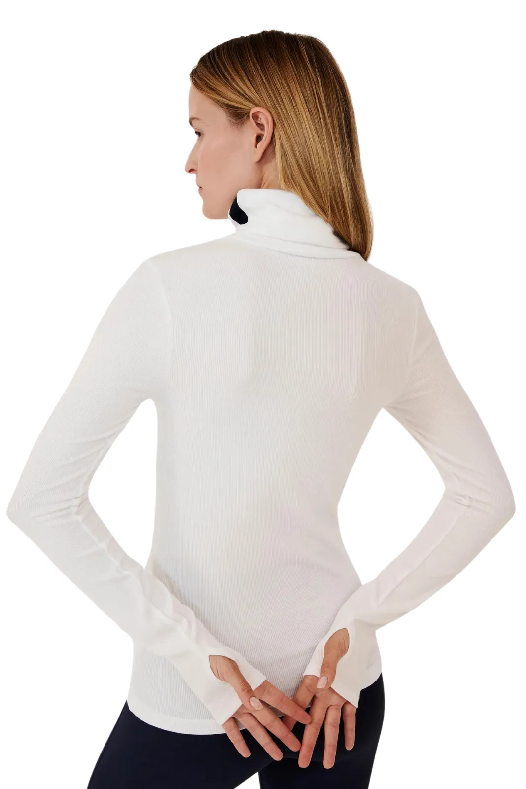 Jackson Rib Full Length Turtleneck, White/Indigo