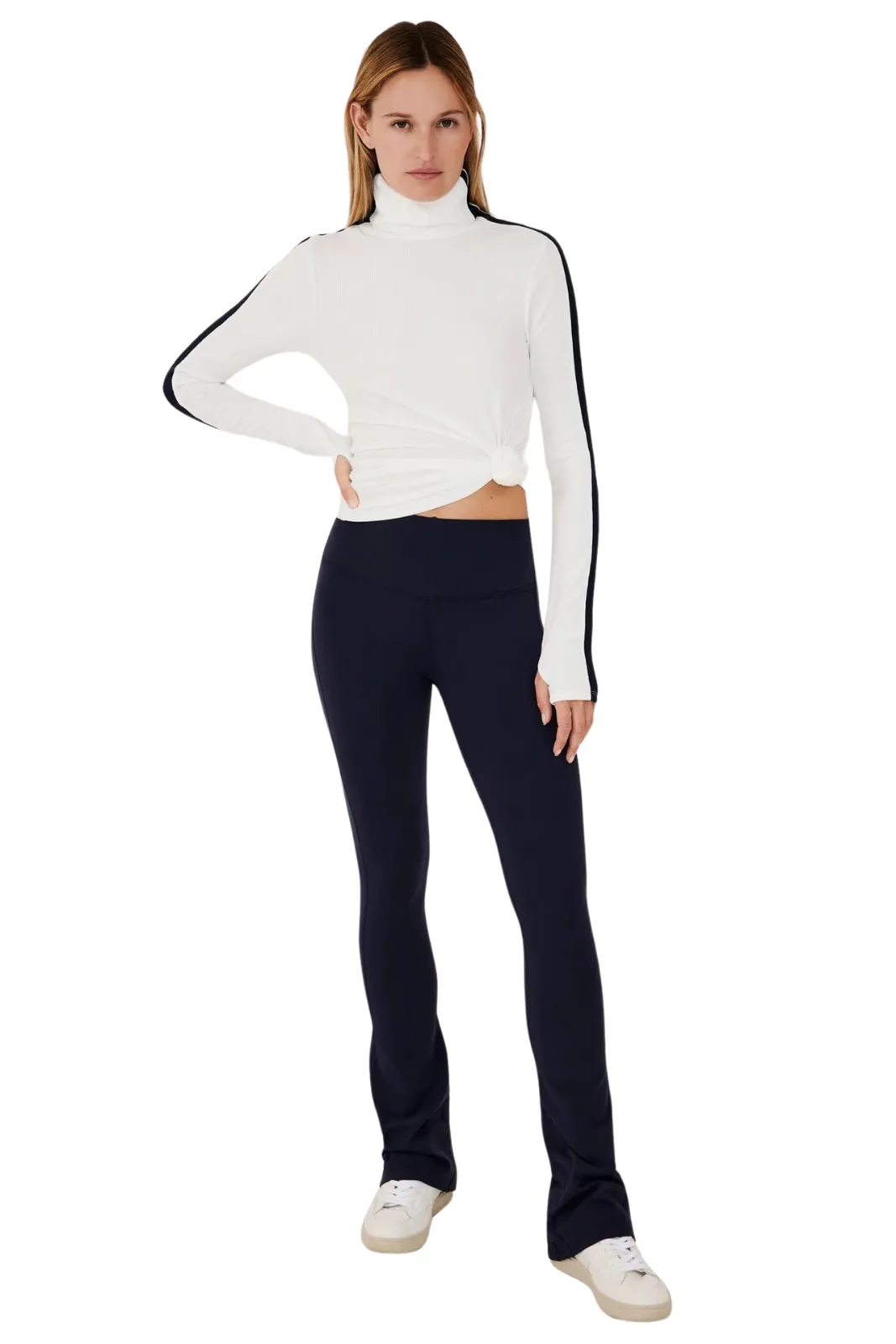 Jackson Rib Full Length Turtleneck, White/Indigo