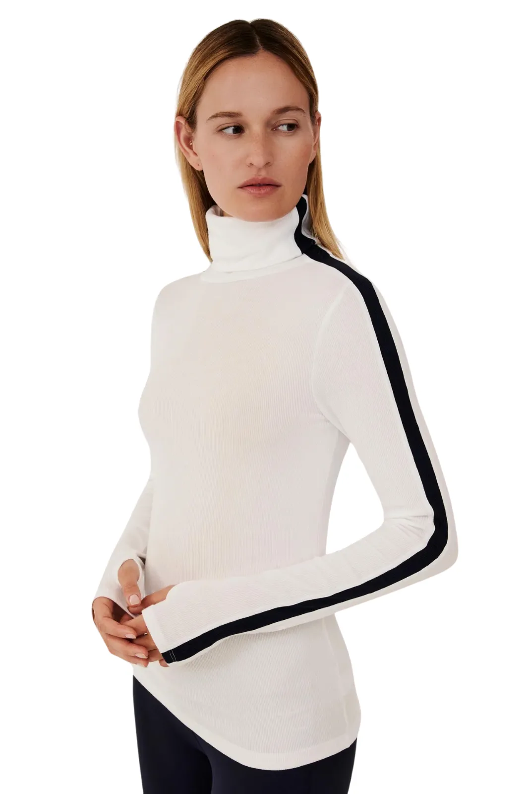Jackson Rib Full Length Turtleneck, White/Indigo