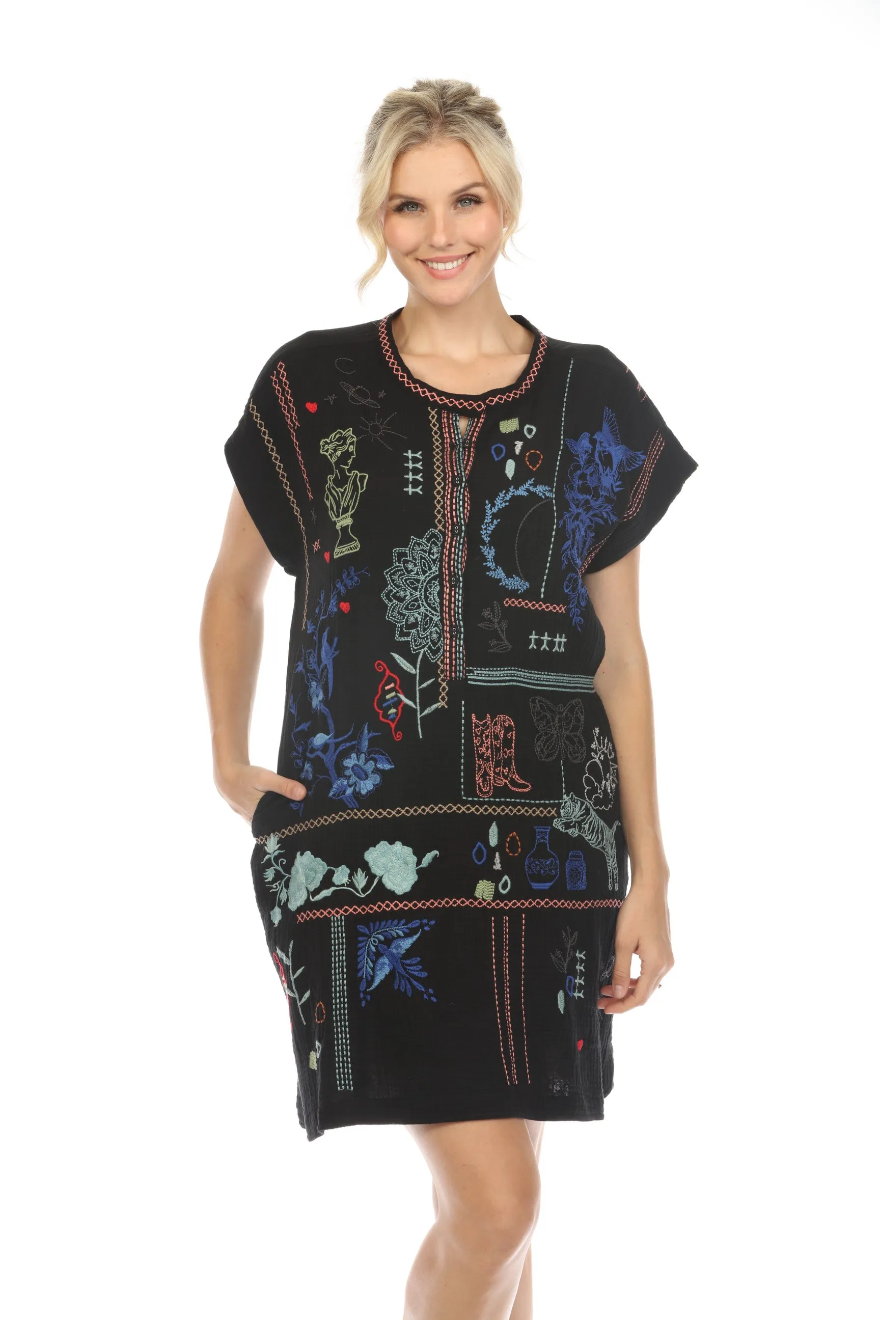 Johnny Was Biya Nahmad Embroidered Tunic Dress B38223 Boho Chic *