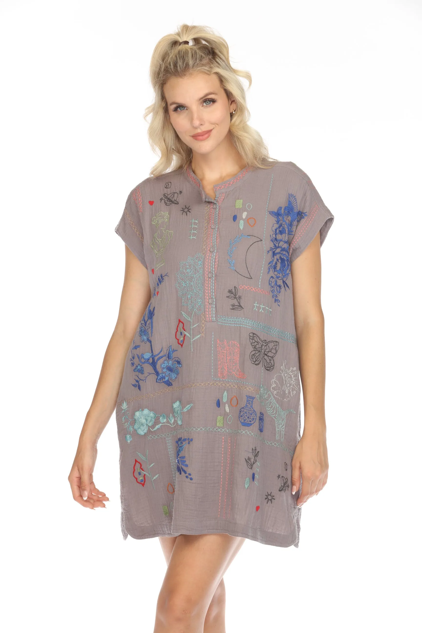 Johnny Was Biya Nahmad Embroidered Tunic Dress B38223 Boho Chic *