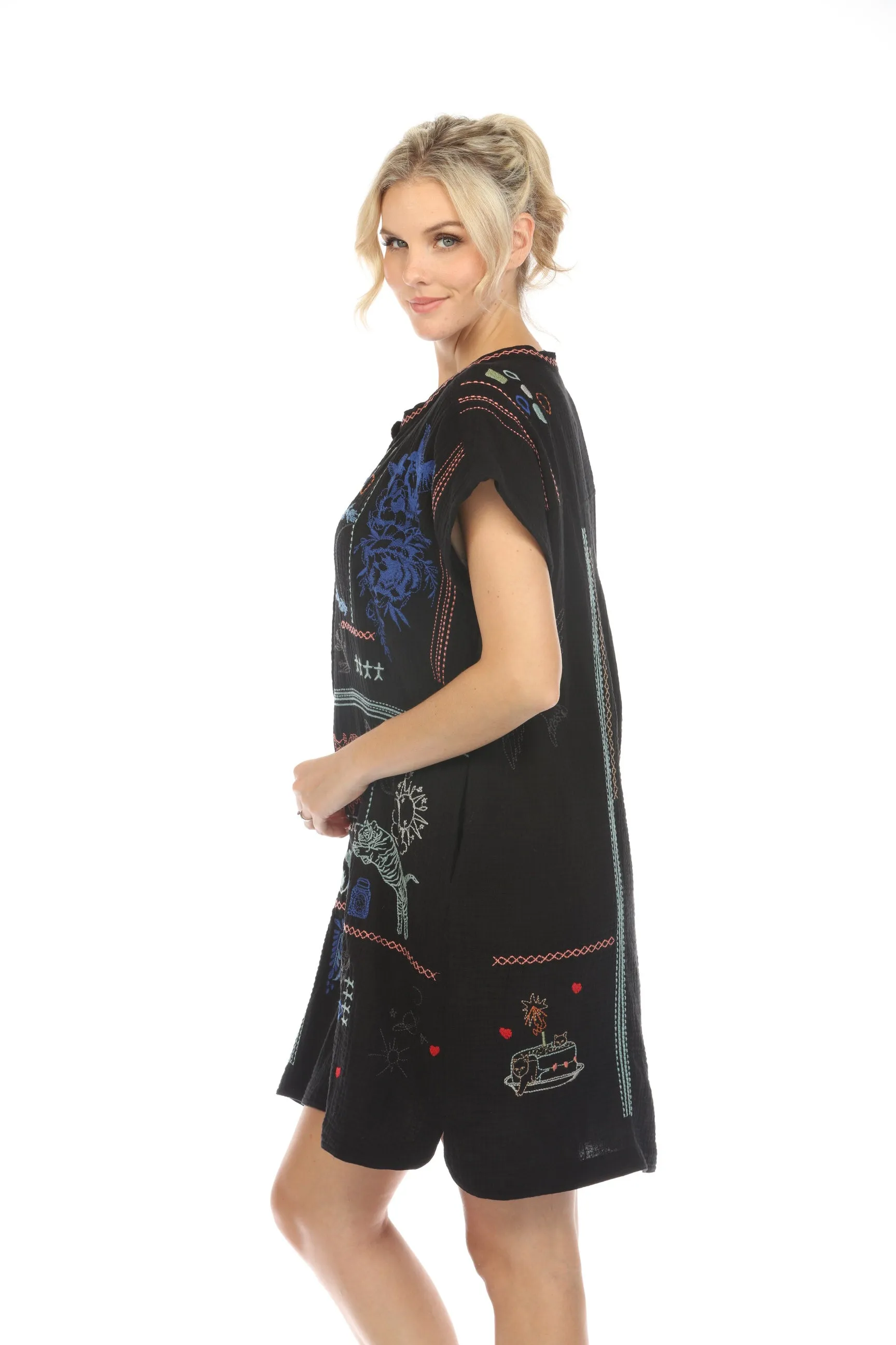 Johnny Was Biya Nahmad Embroidered Tunic Dress B38223 Boho Chic *