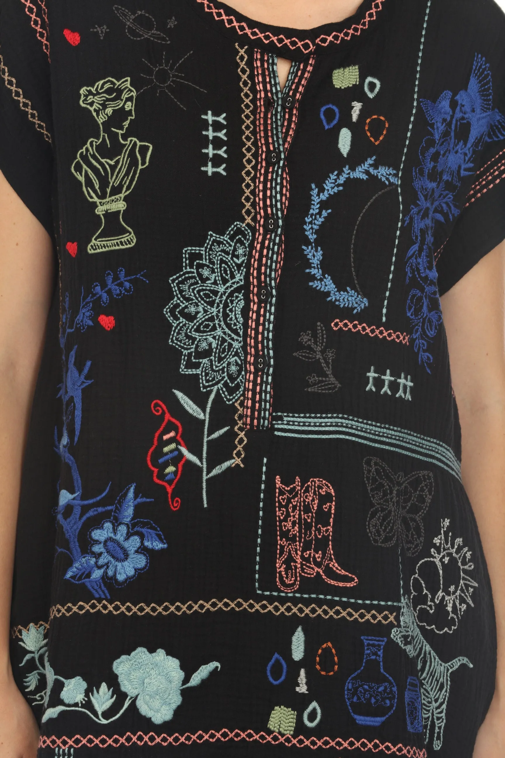 Johnny Was Biya Nahmad Embroidered Tunic Dress B38223 Boho Chic *
