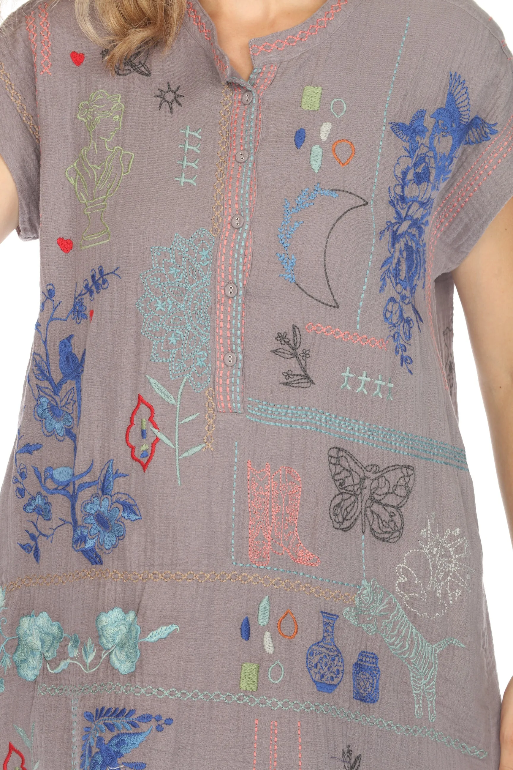 Johnny Was Biya Nahmad Embroidered Tunic Dress B38223 Boho Chic *