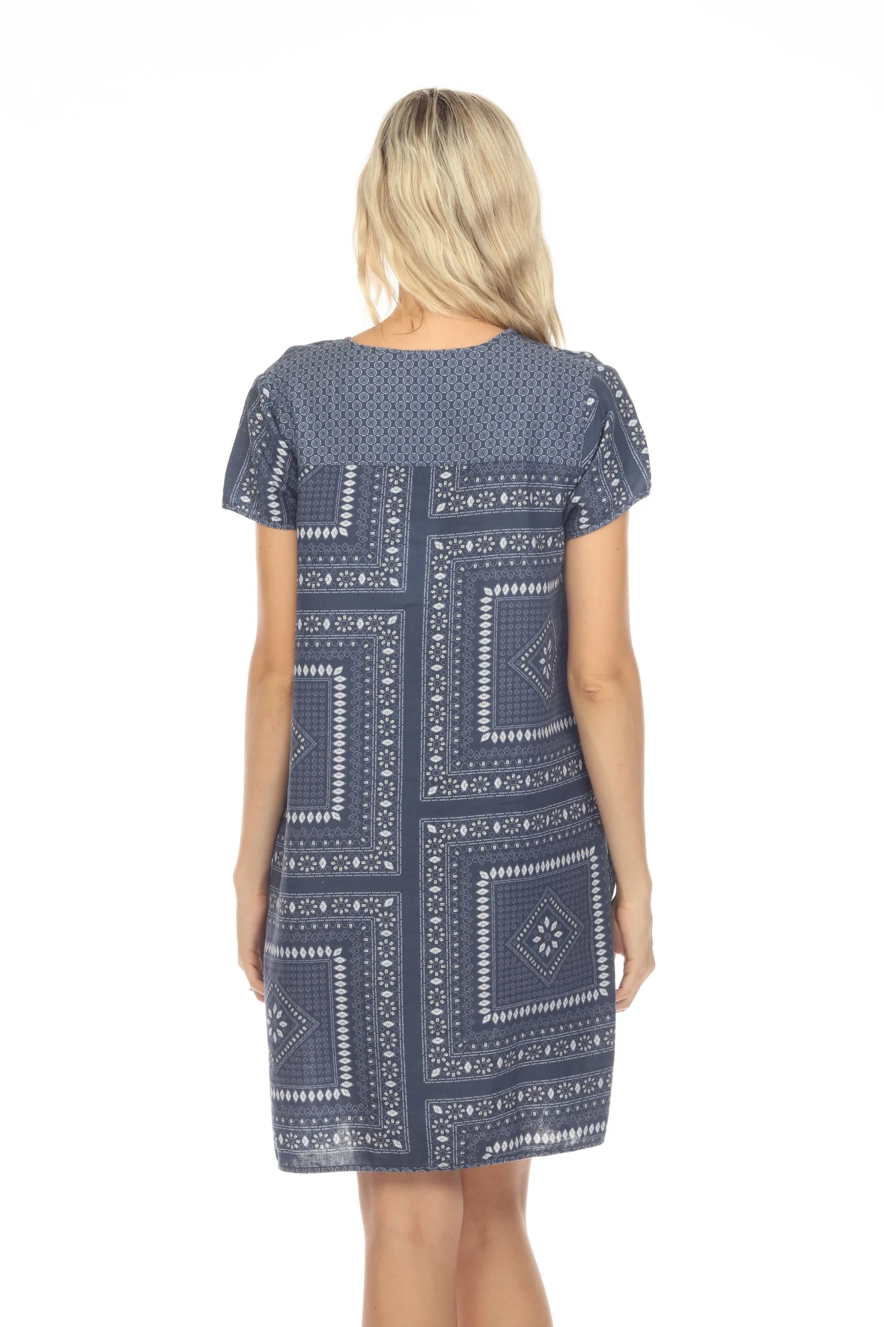 Johnny Was JWLA Patched Ikat Drape Tunic Dress Boho Chic J37423