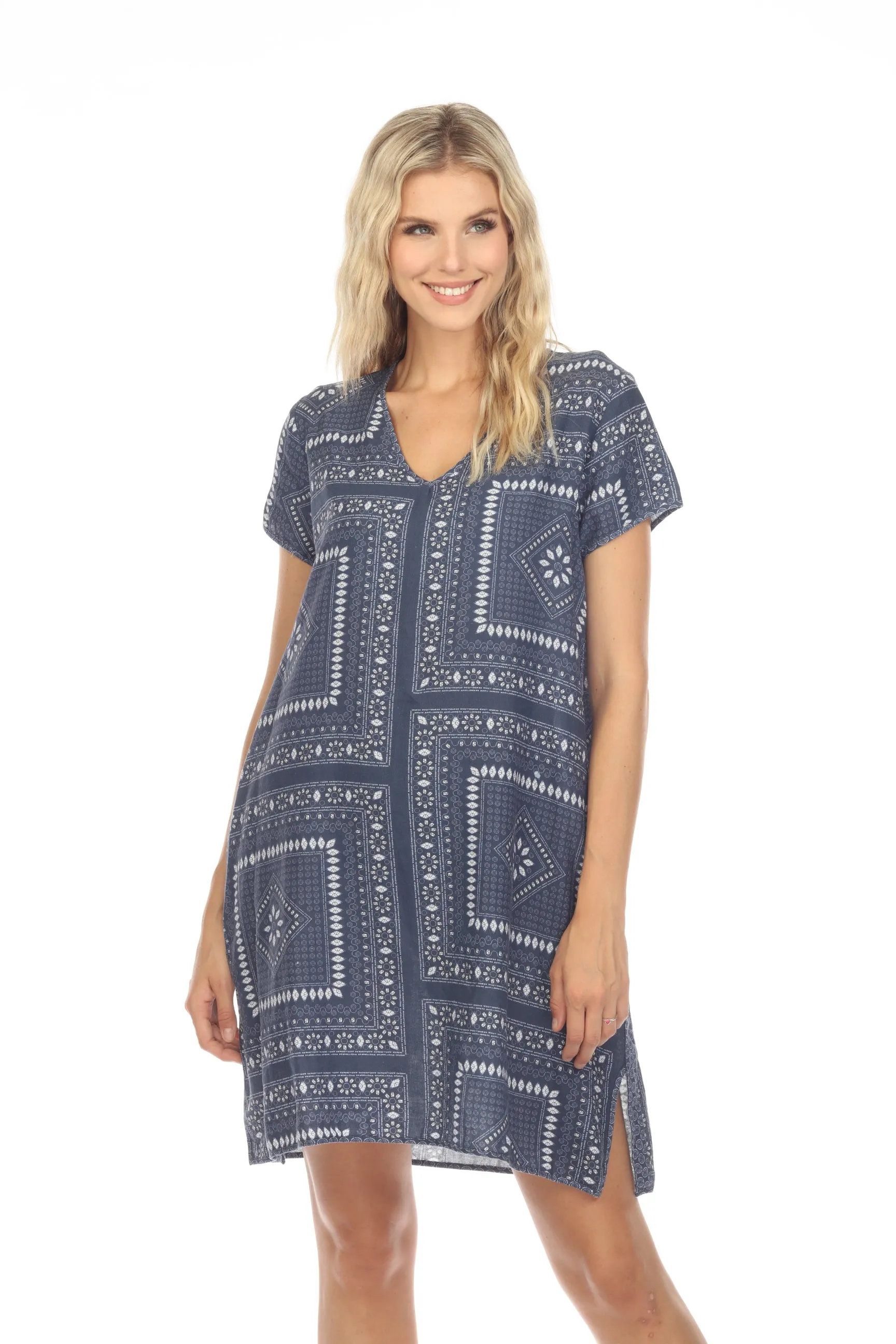 Johnny Was JWLA Patched Ikat Drape Tunic Dress Boho Chic J37423
