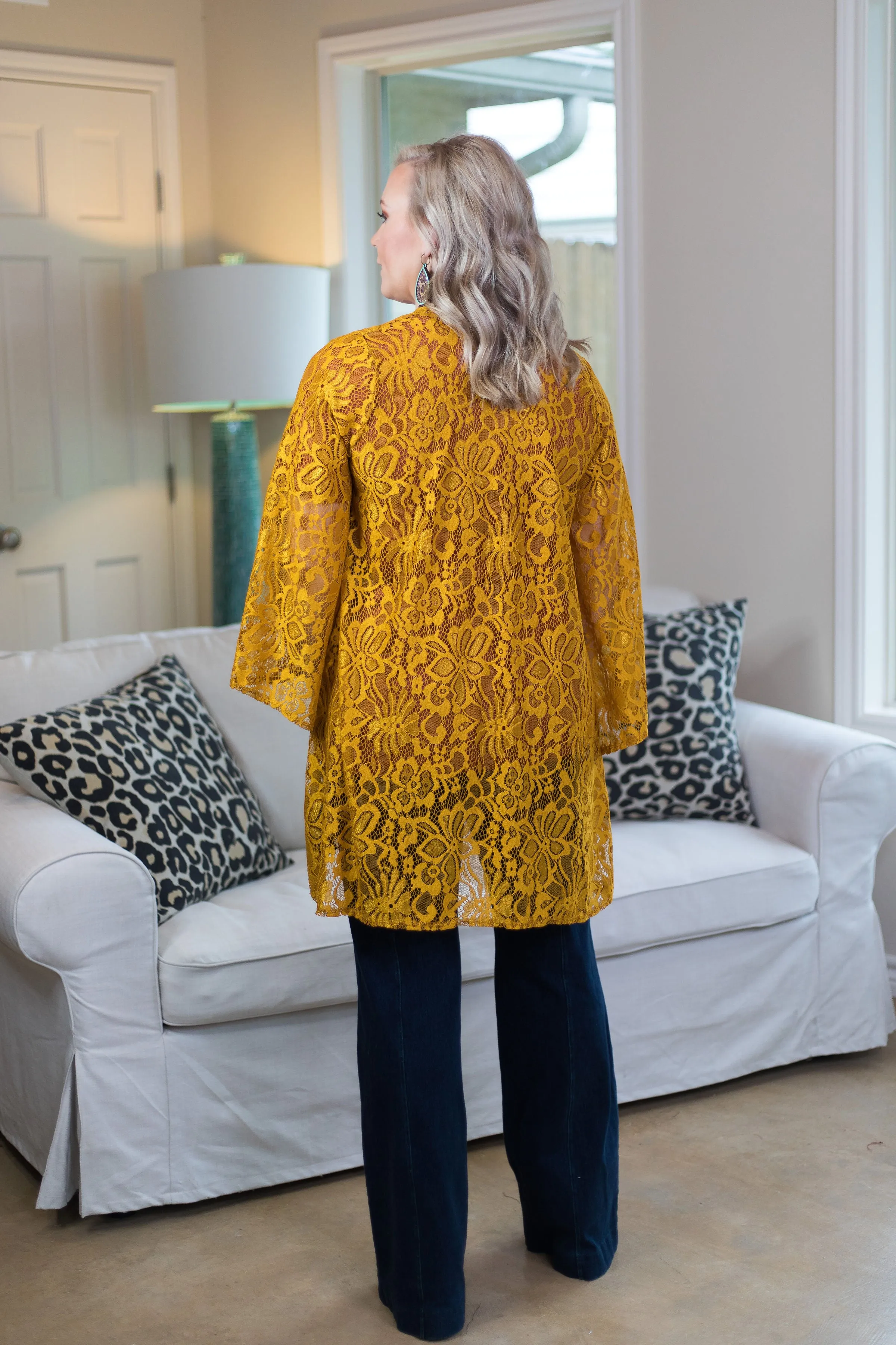Last Chance Size Small | Only In Your Dreams Lace Kimono in Mustard Yellow