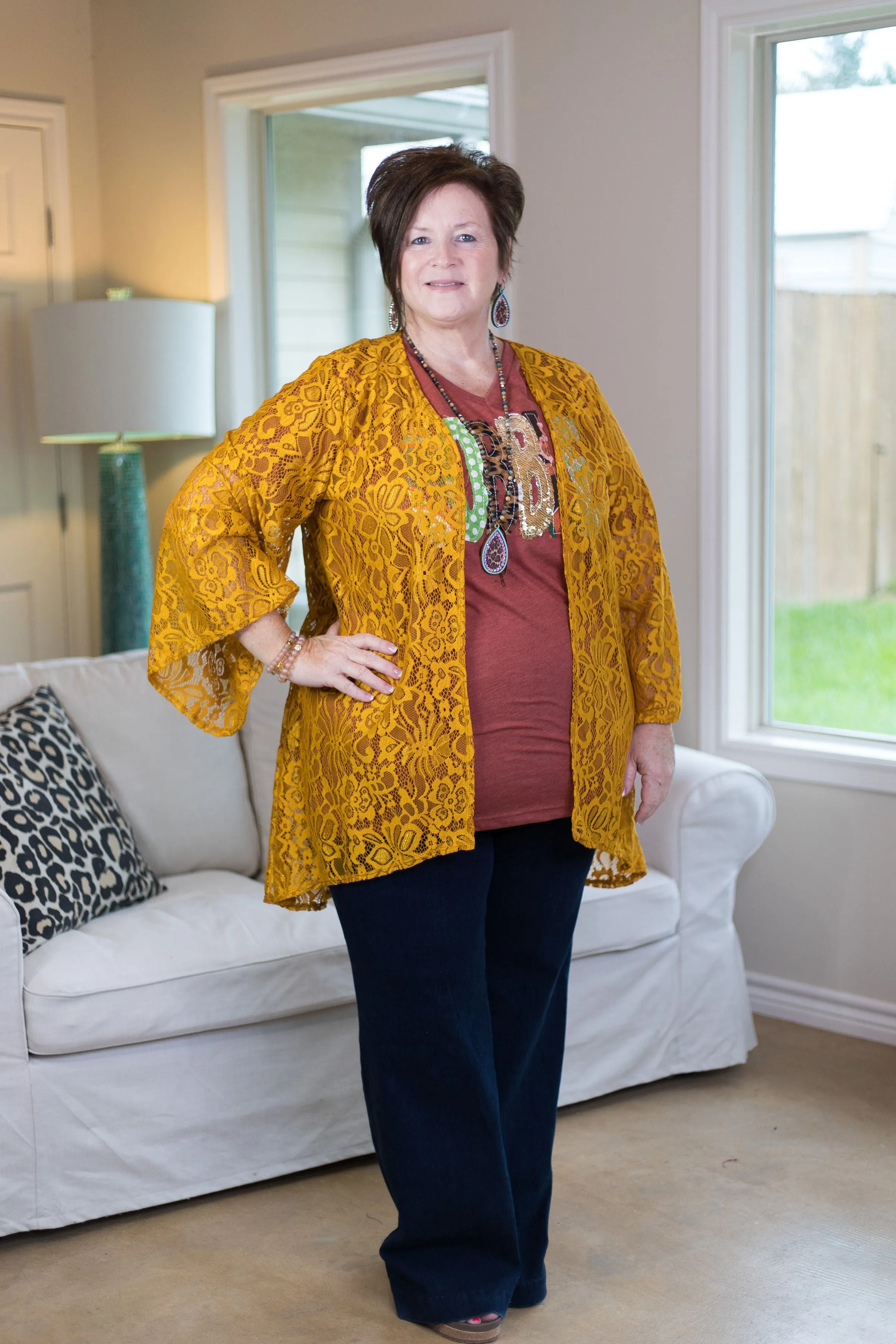 Last Chance Size Small | Only In Your Dreams Lace Kimono in Mustard Yellow