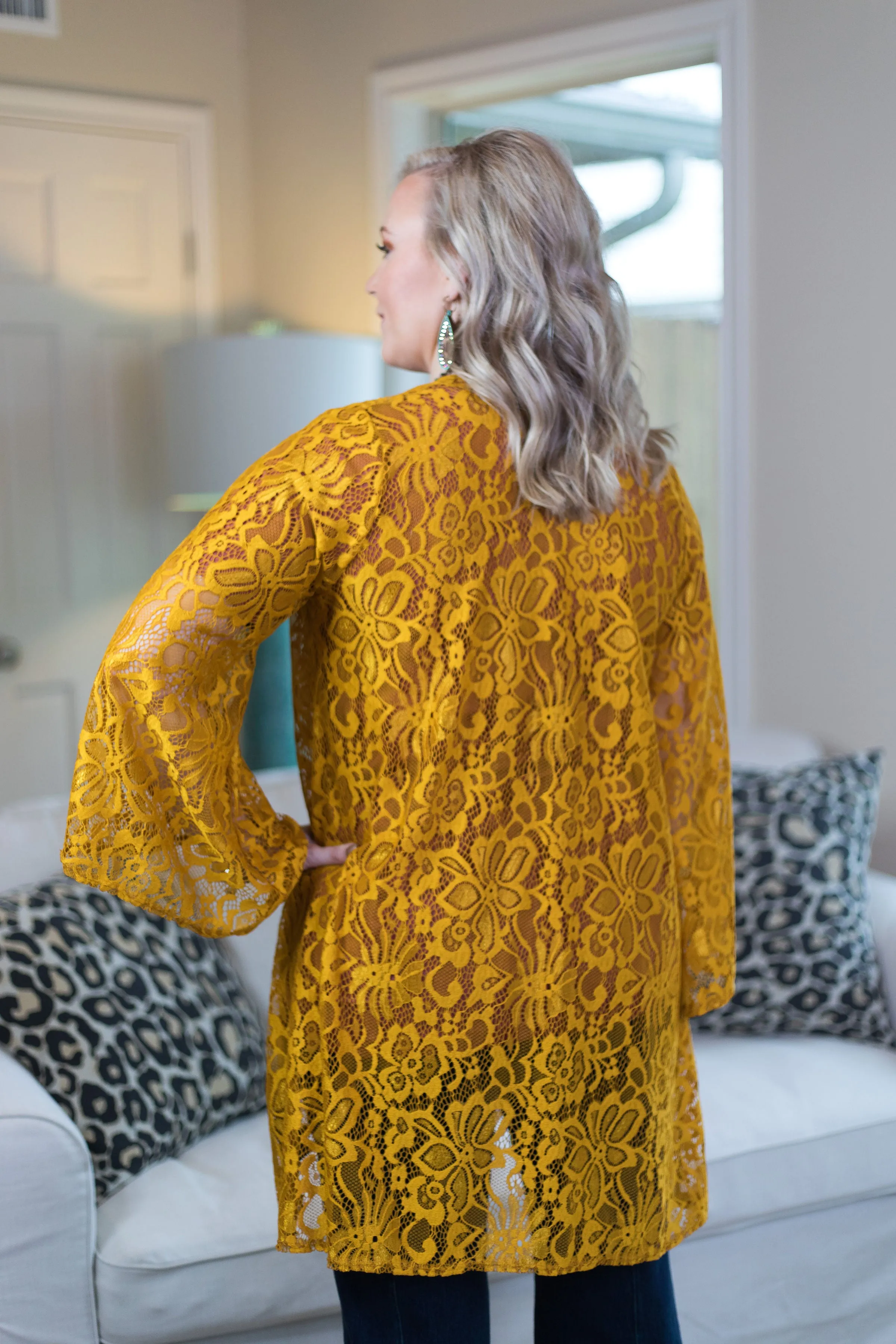 Last Chance Size Small | Only In Your Dreams Lace Kimono in Mustard Yellow