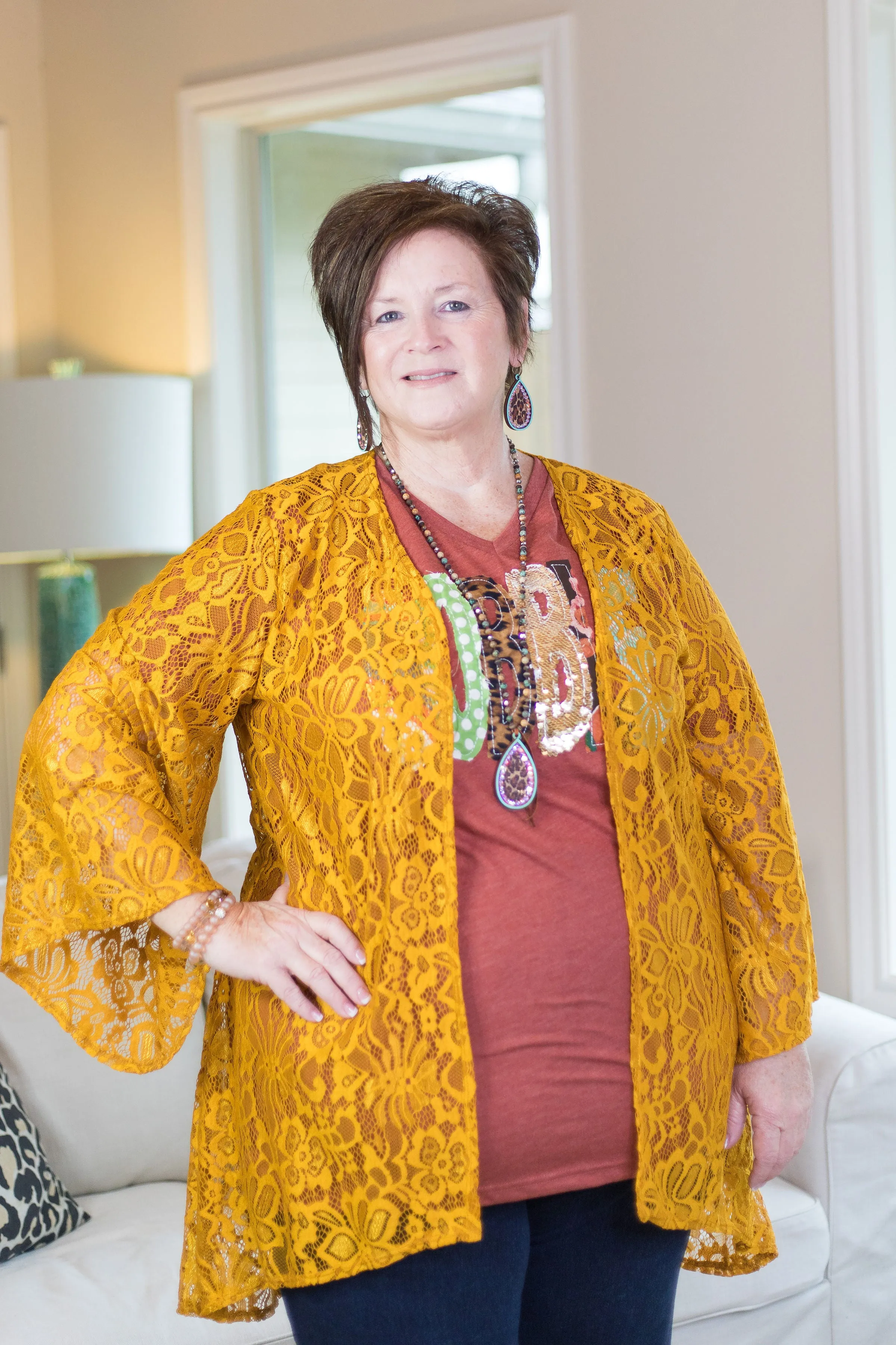 Last Chance Size Small | Only In Your Dreams Lace Kimono in Mustard Yellow