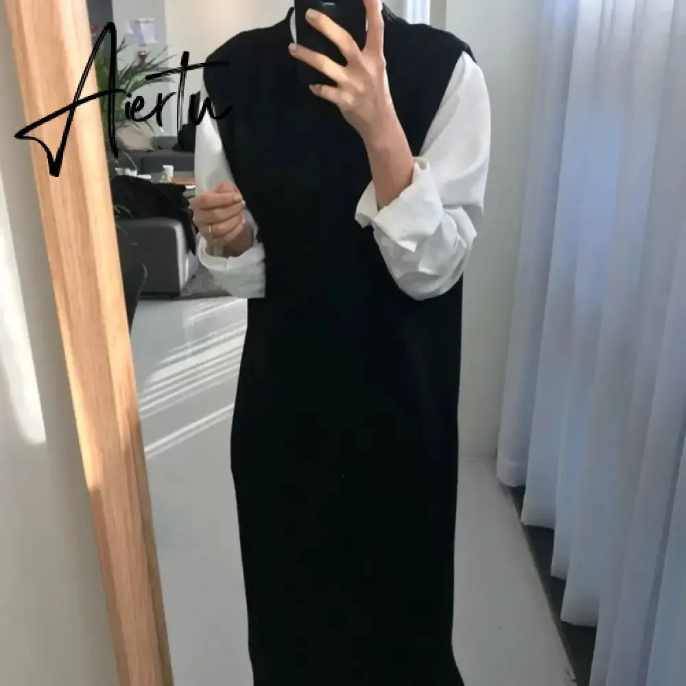 Long Knit Oversized Women Maxi Sweater Dress Warm Sweater Vest Loose Tunic Dress High Street Baggy Midi Pullover Dress