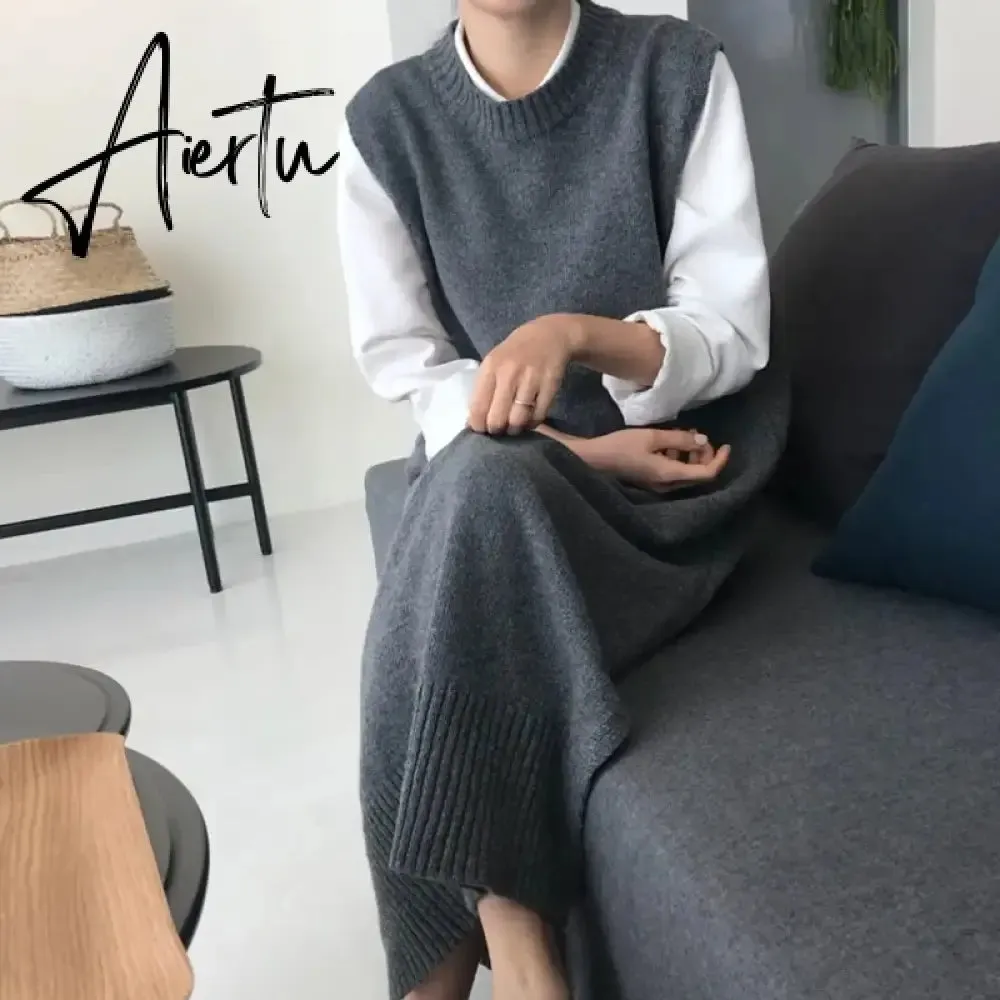 Long Knit Oversized Women Maxi Sweater Dress Warm Sweater Vest Loose Tunic Dress High Street Baggy Midi Pullover Dress