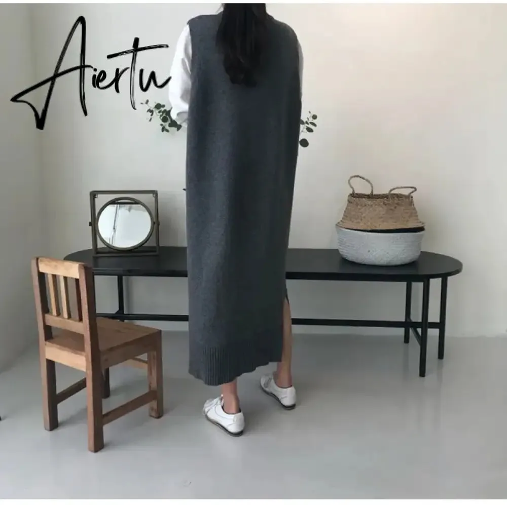 Long Knit Oversized Women Maxi Sweater Dress Warm Sweater Vest Loose Tunic Dress High Street Baggy Midi Pullover Dress
