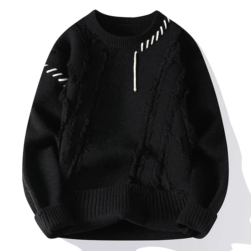 Men's Warm Knitted Sweater - Autumn/Winter Patchwork O-Neck Pullover, Korean Streetwear Fashion, Casual Knitwear