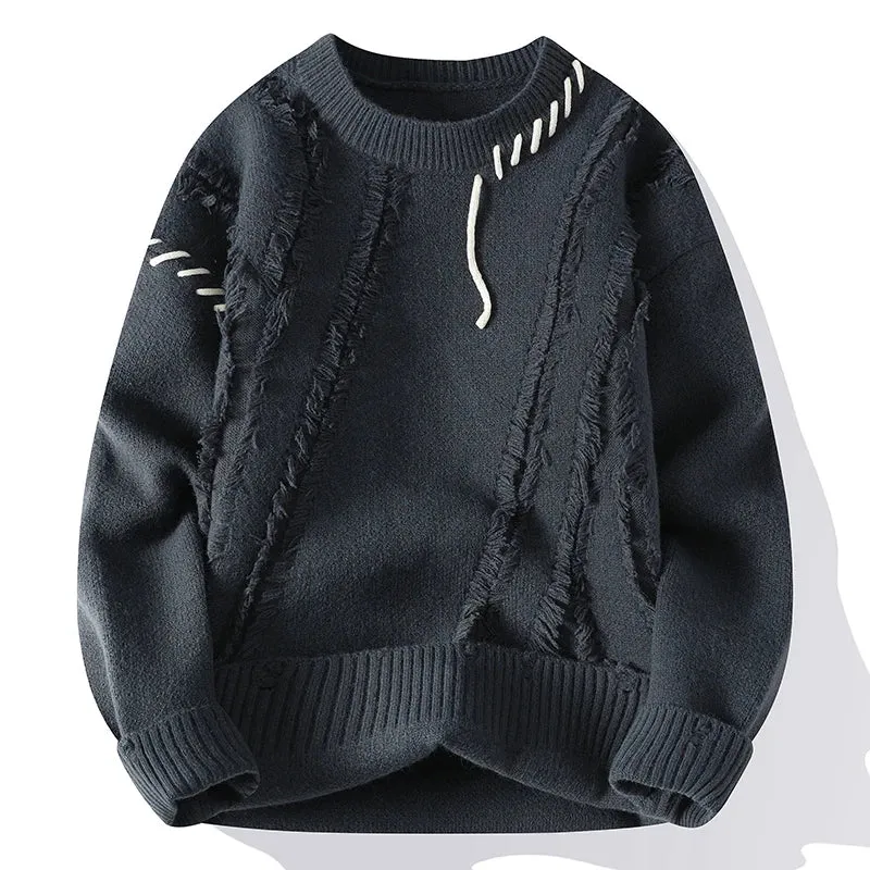 Men's Warm Knitted Sweater - Autumn/Winter Patchwork O-Neck Pullover, Korean Streetwear Fashion, Casual Knitwear