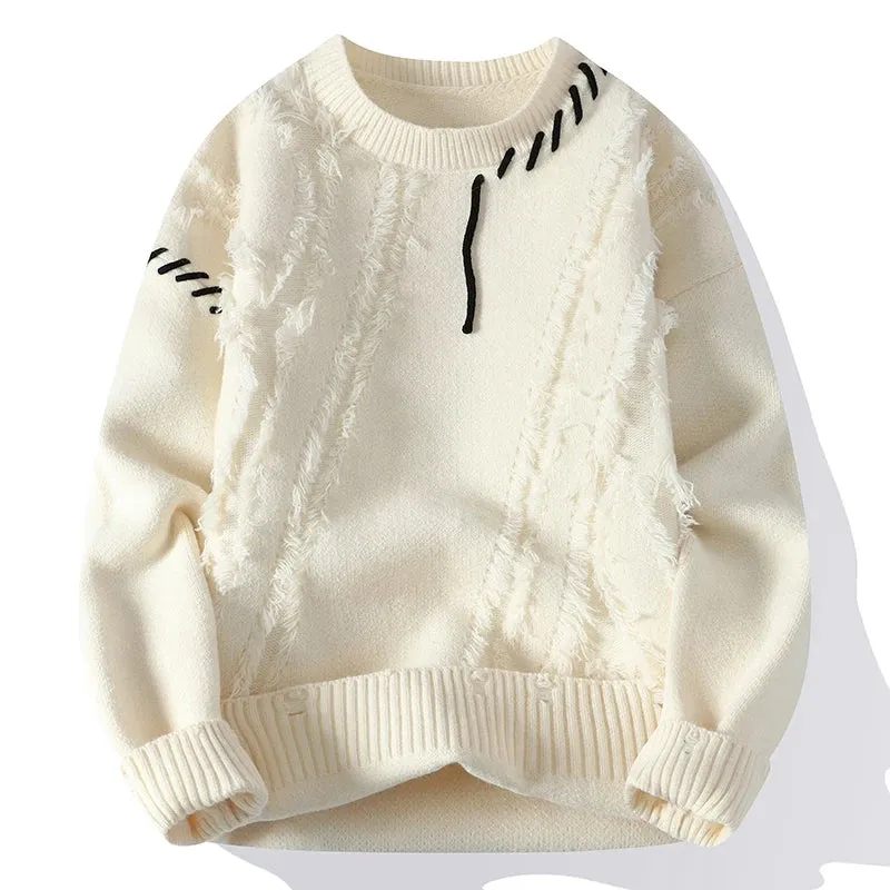 Men's Warm Knitted Sweater - Autumn/Winter Patchwork O-Neck Pullover, Korean Streetwear Fashion, Casual Knitwear