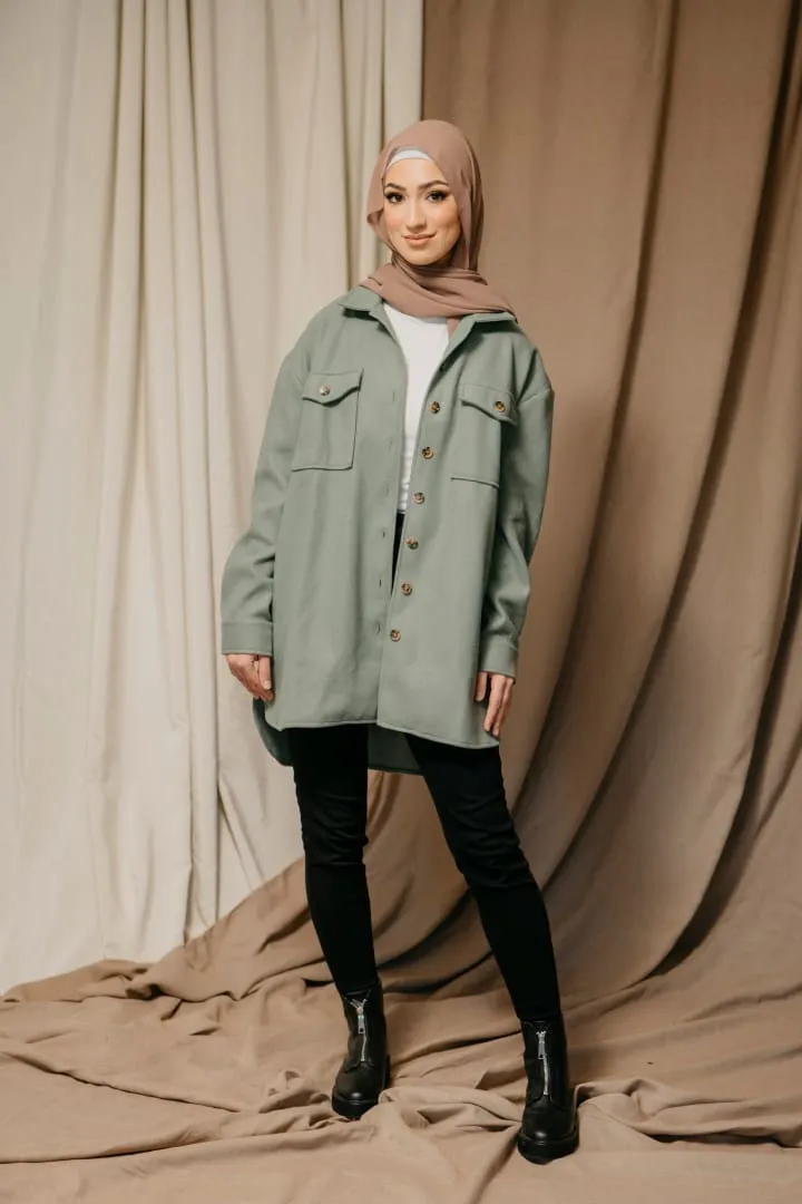 Muna Ali- Long Sleeve Sage Green Shacket/Jacket