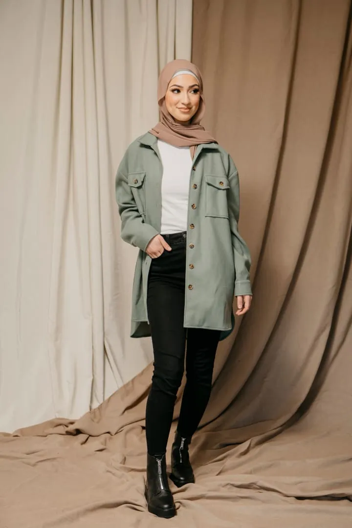 Muna Ali- Long Sleeve Sage Green Shacket/Jacket