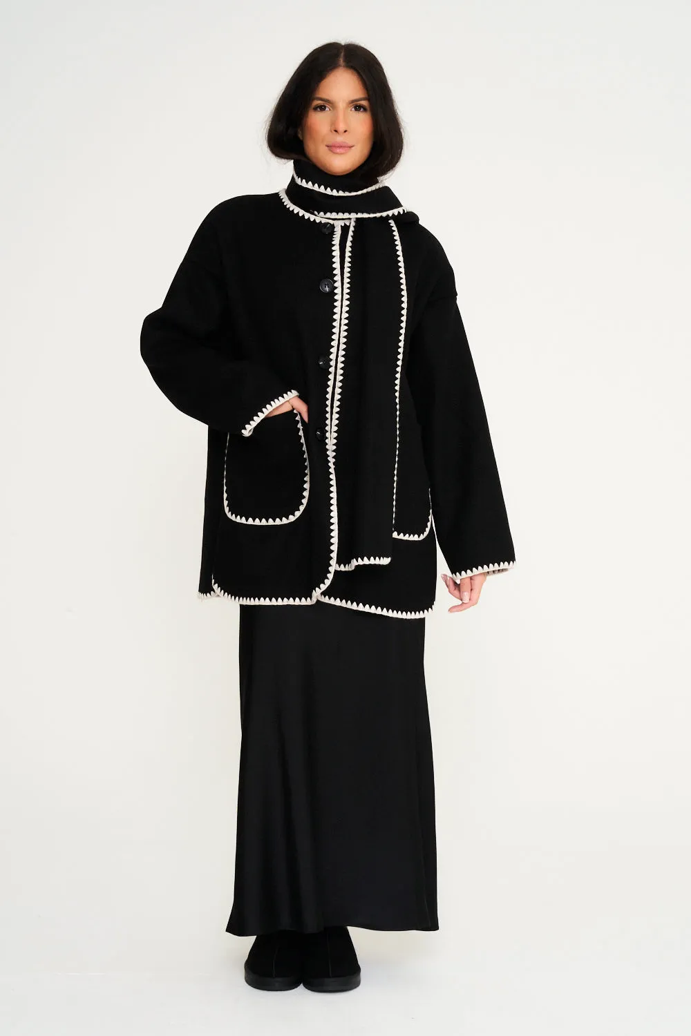 Nella Scarf Shacket - Black
