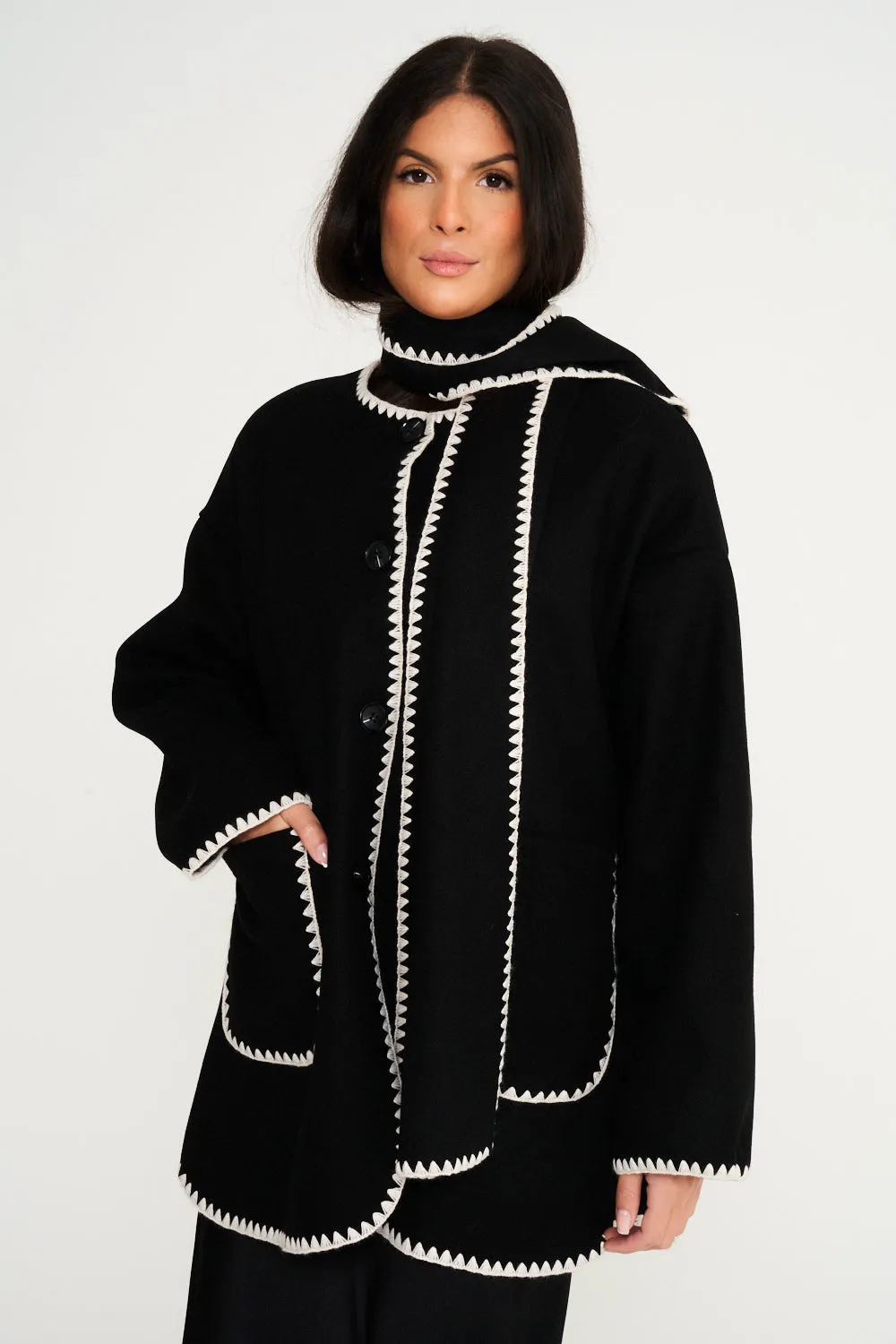 Nella Scarf Shacket - Black