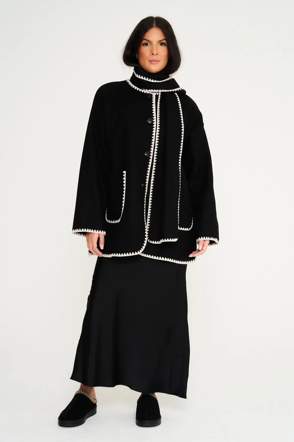 Nella Scarf Shacket - Black