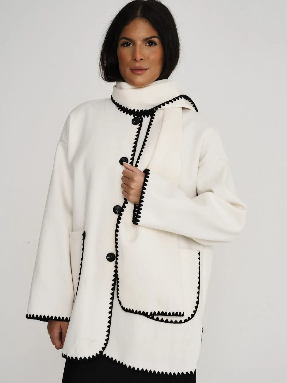Nella Scarf Shacket - Cream
