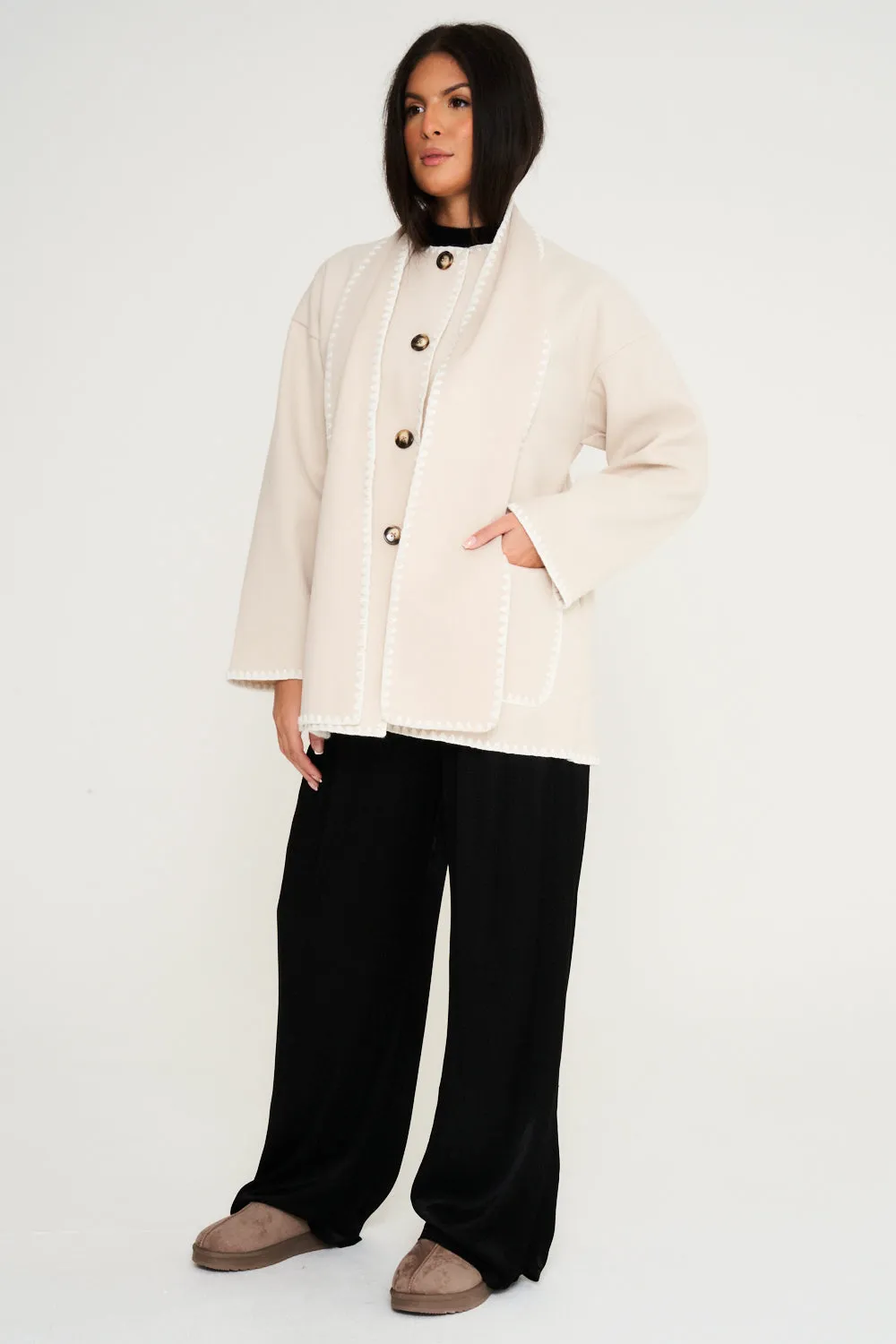 Nella Scarf Shacket - Taupe