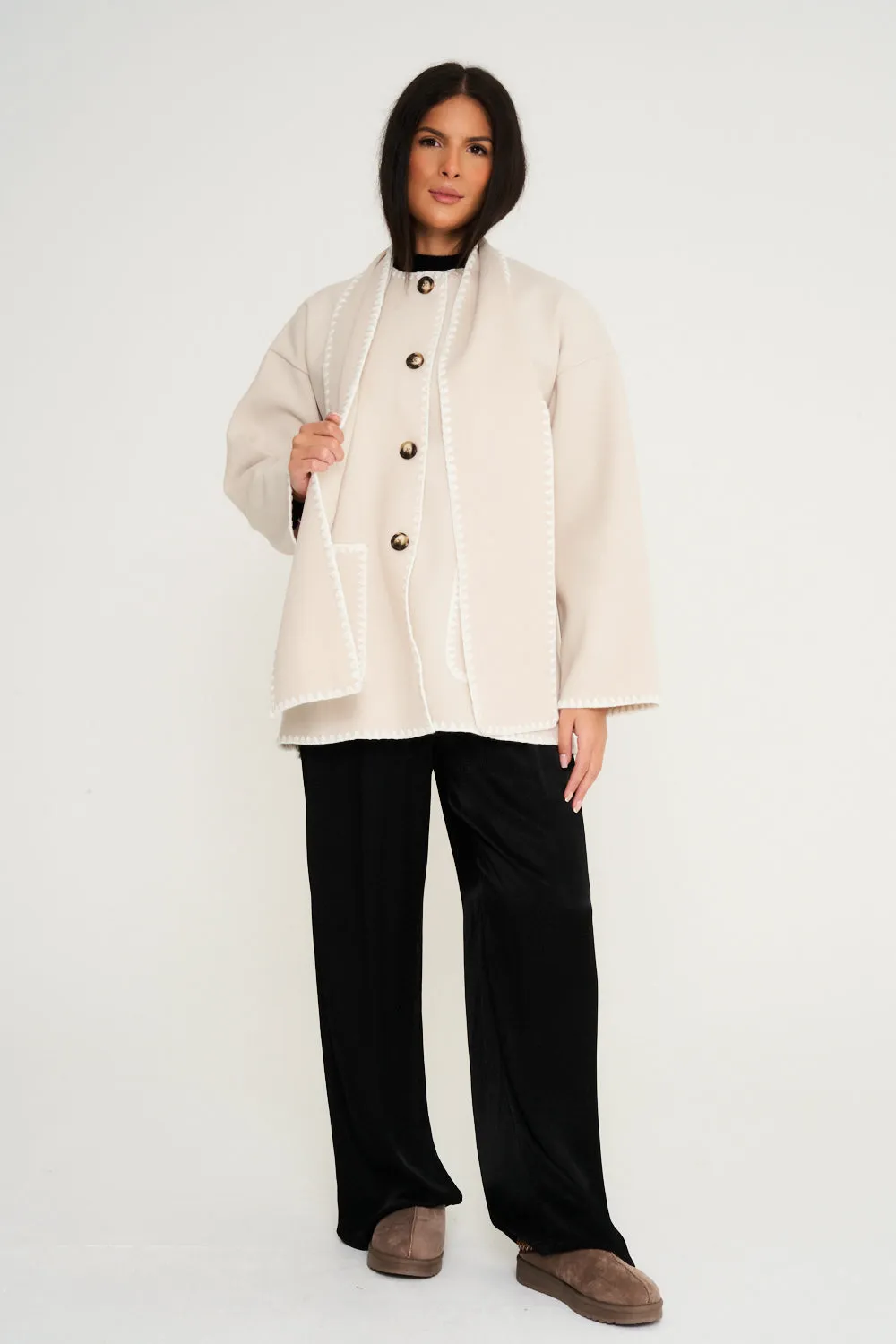Nella Scarf Shacket - Taupe