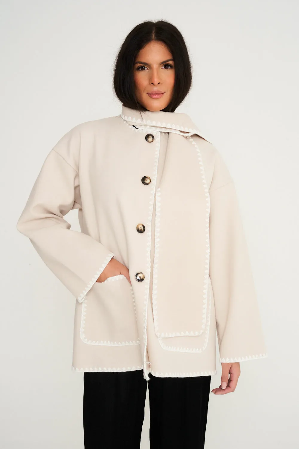 Nella Scarf Shacket - Taupe