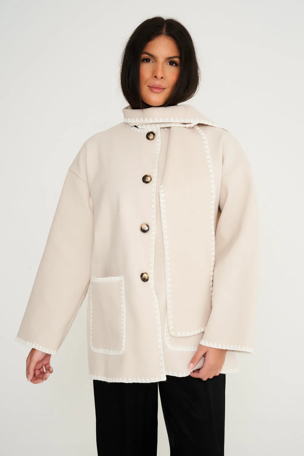 Nella Scarf Shacket - Taupe