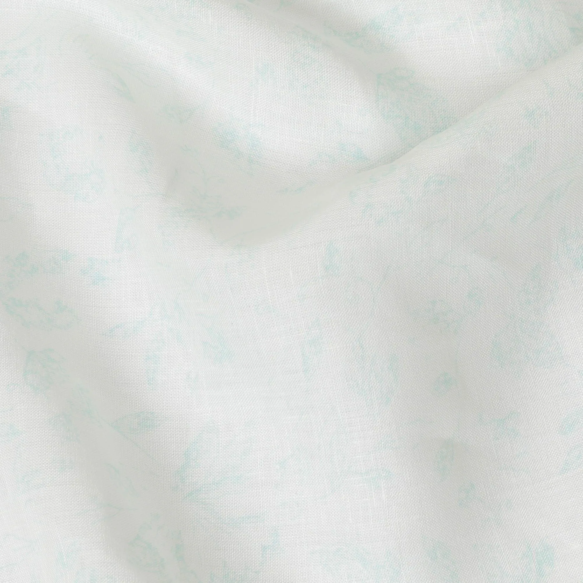 Off white premium pure Italian linen fabric with mint green print in floral design-D13996