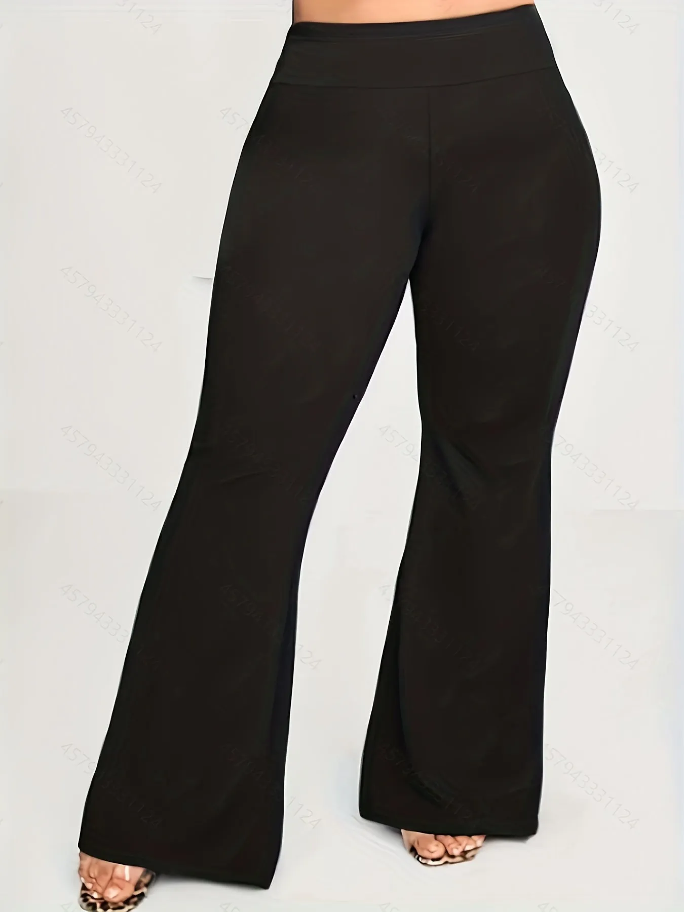 Plus Size Elegant Pants, Women's Plus Solid High Waisted High Stretch Comfort Flare Leggings