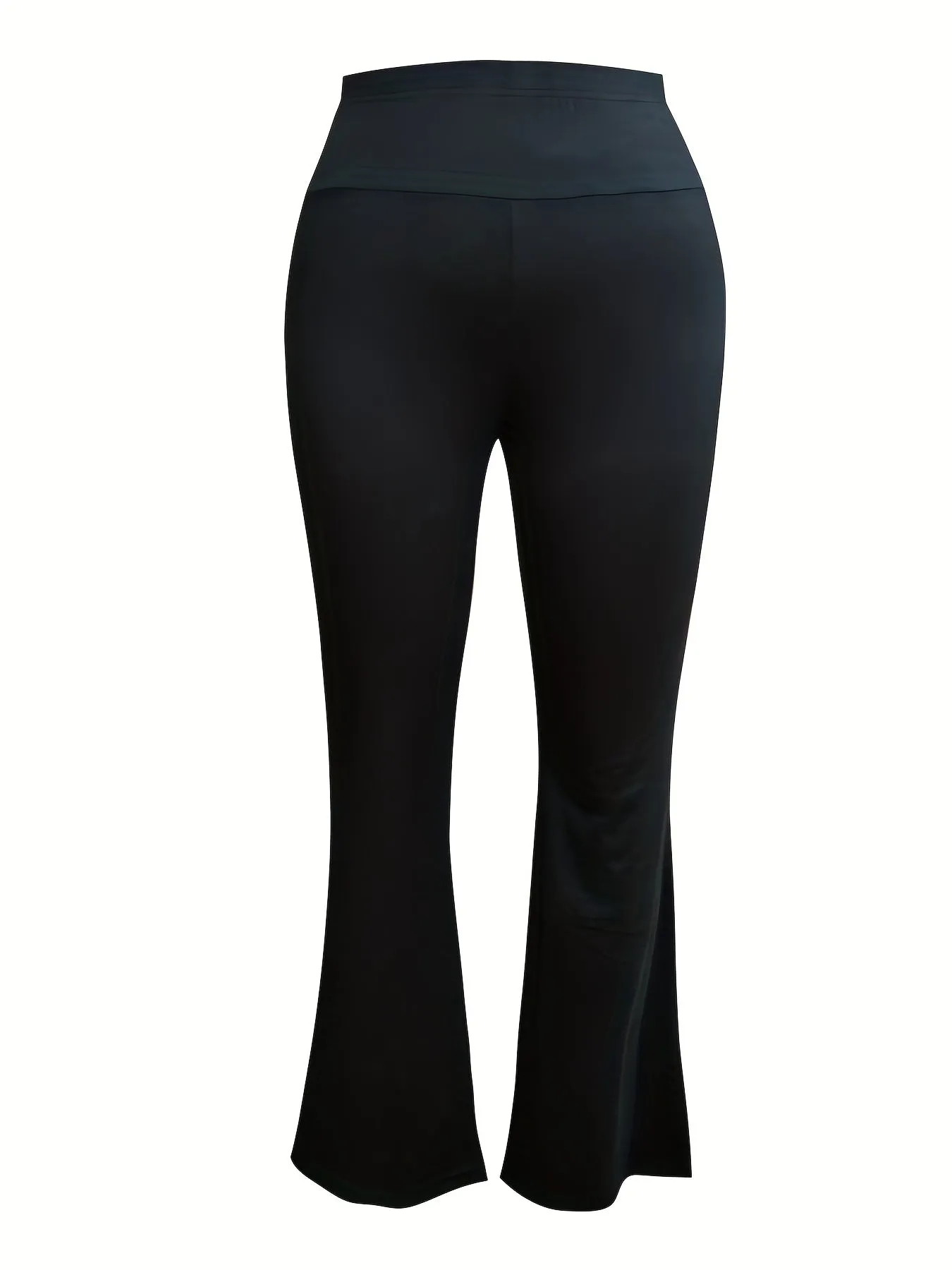 Plus Size Elegant Pants, Women's Plus Solid High Waisted High Stretch Comfort Flare Leggings