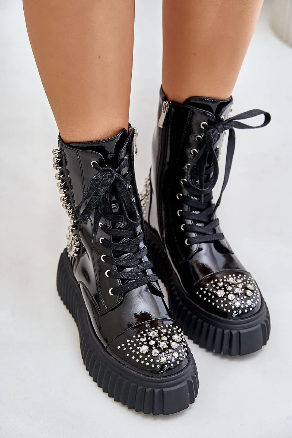 TEEK - Black Bedazzled Laced Boots