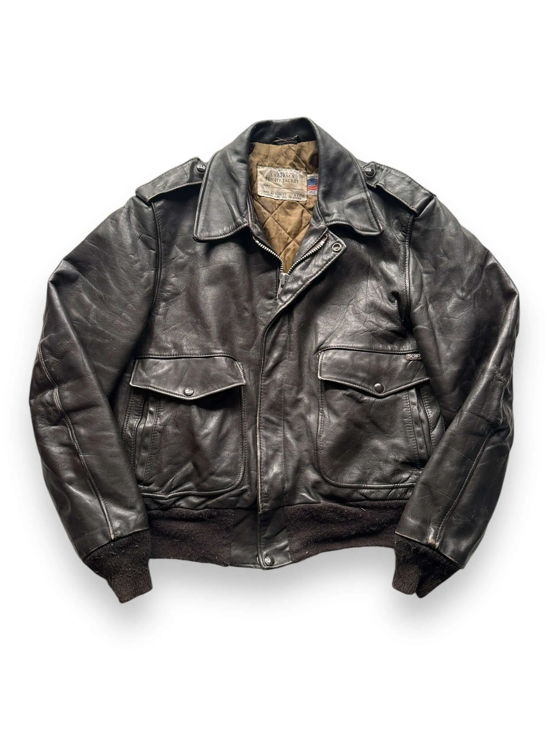 Vintage Schott IS 674 Leather Flight Jacket SZ 42