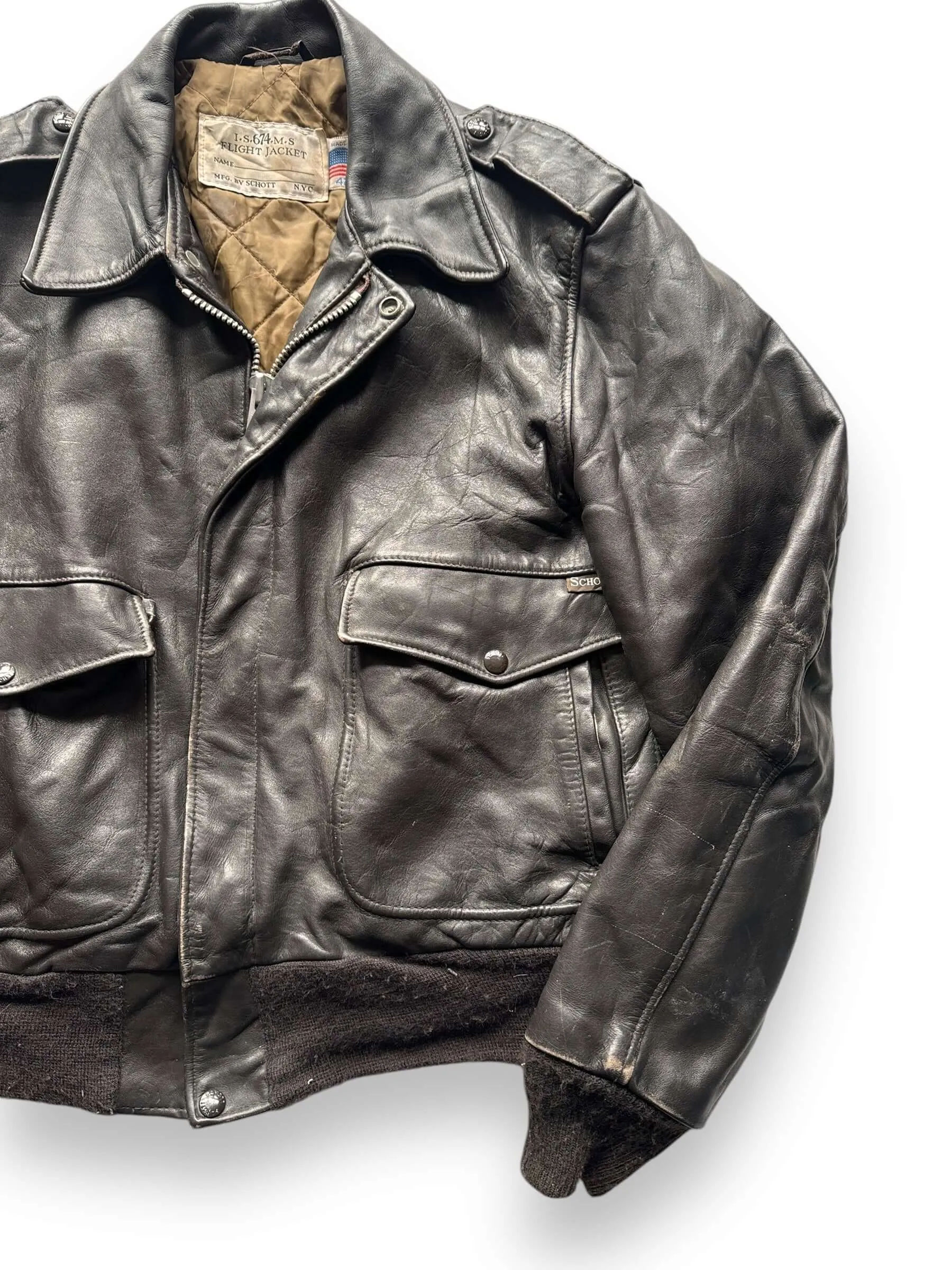Vintage Schott IS 674 Leather Flight Jacket SZ 42