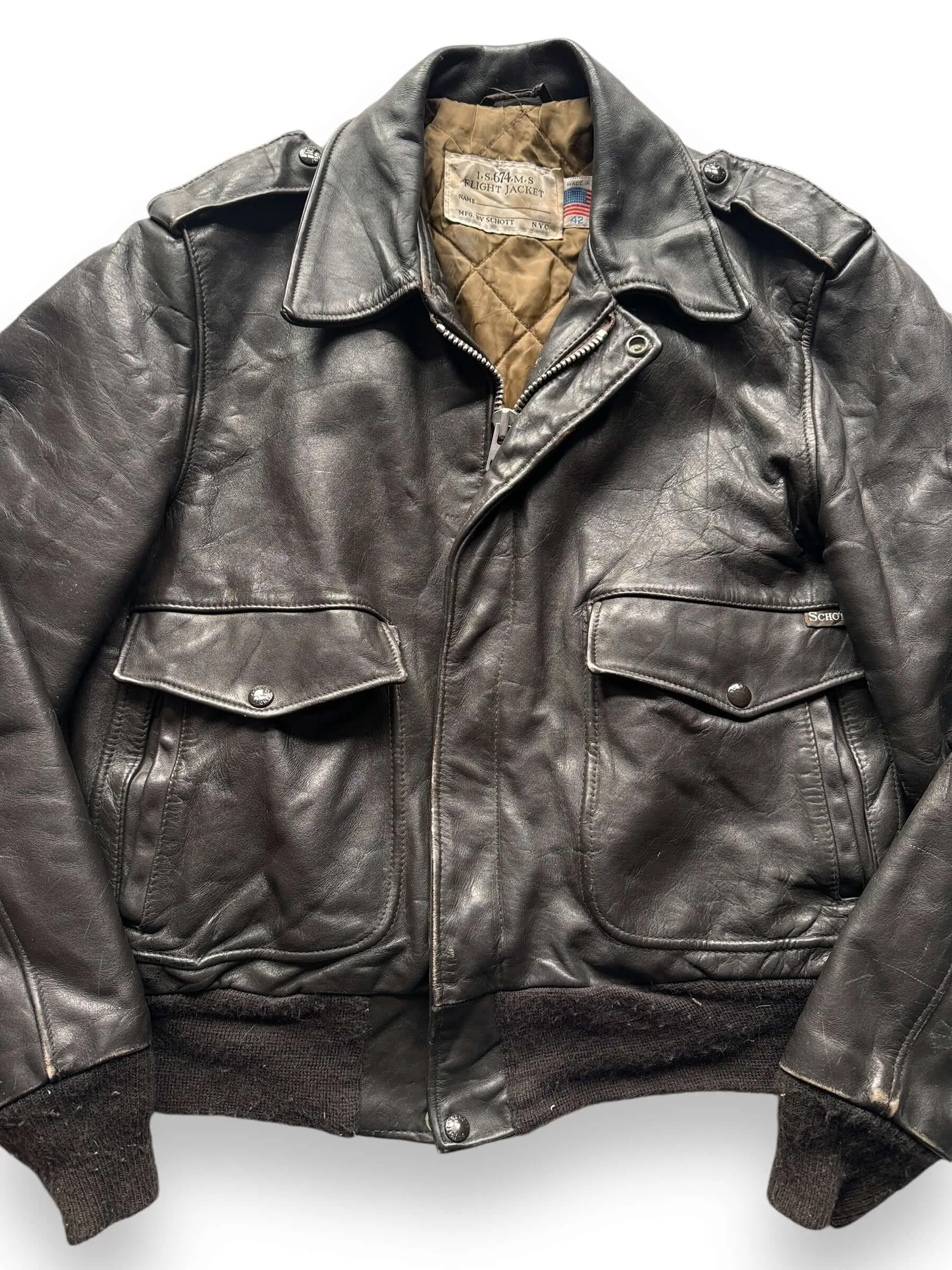 Vintage Schott IS 674 Leather Flight Jacket SZ 42