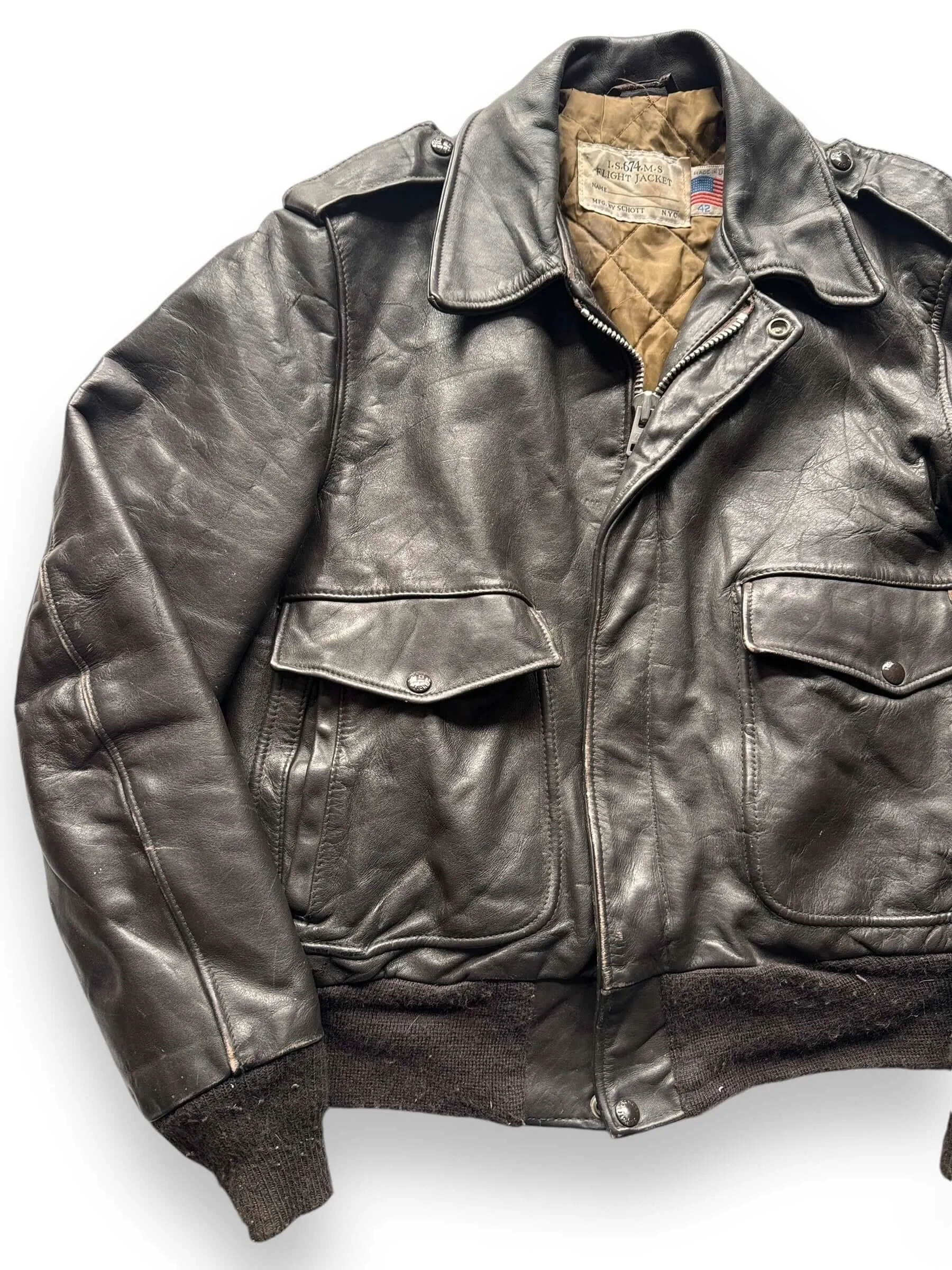Vintage Schott IS 674 Leather Flight Jacket SZ 42