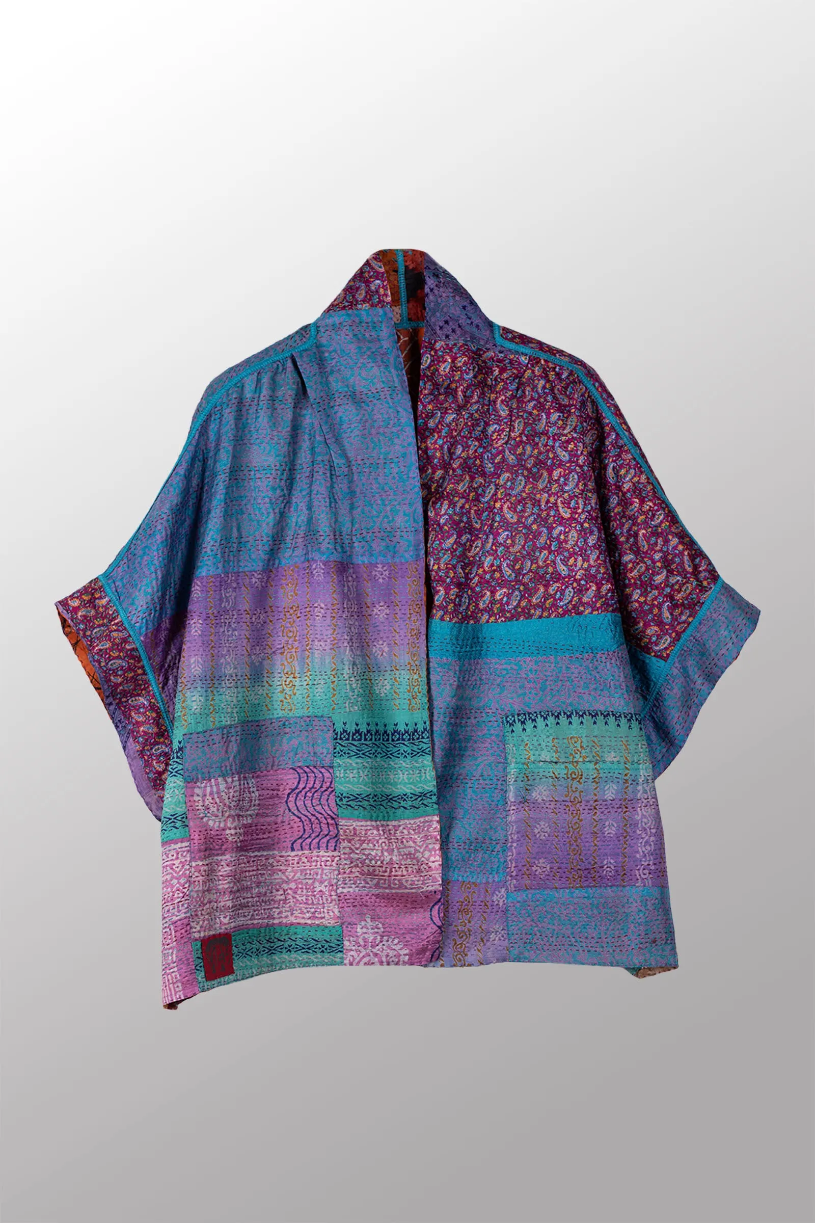 VINTAGE SILK KANTHA MINI PONCHO - sv2060-0003a -
