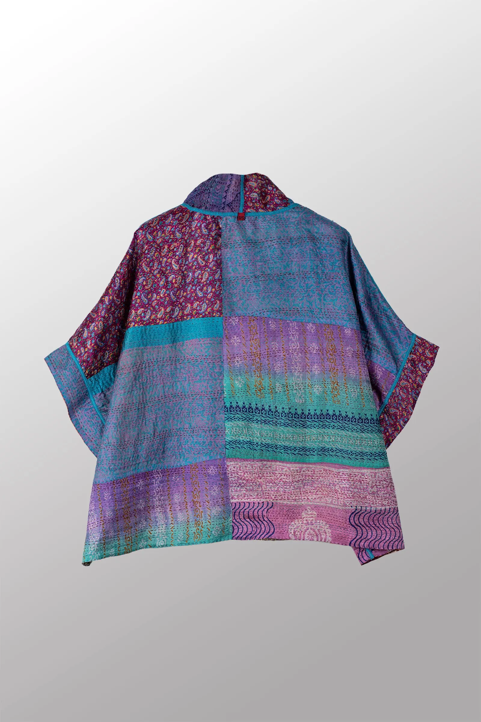 VINTAGE SILK KANTHA MINI PONCHO - sv2060-0003a -
