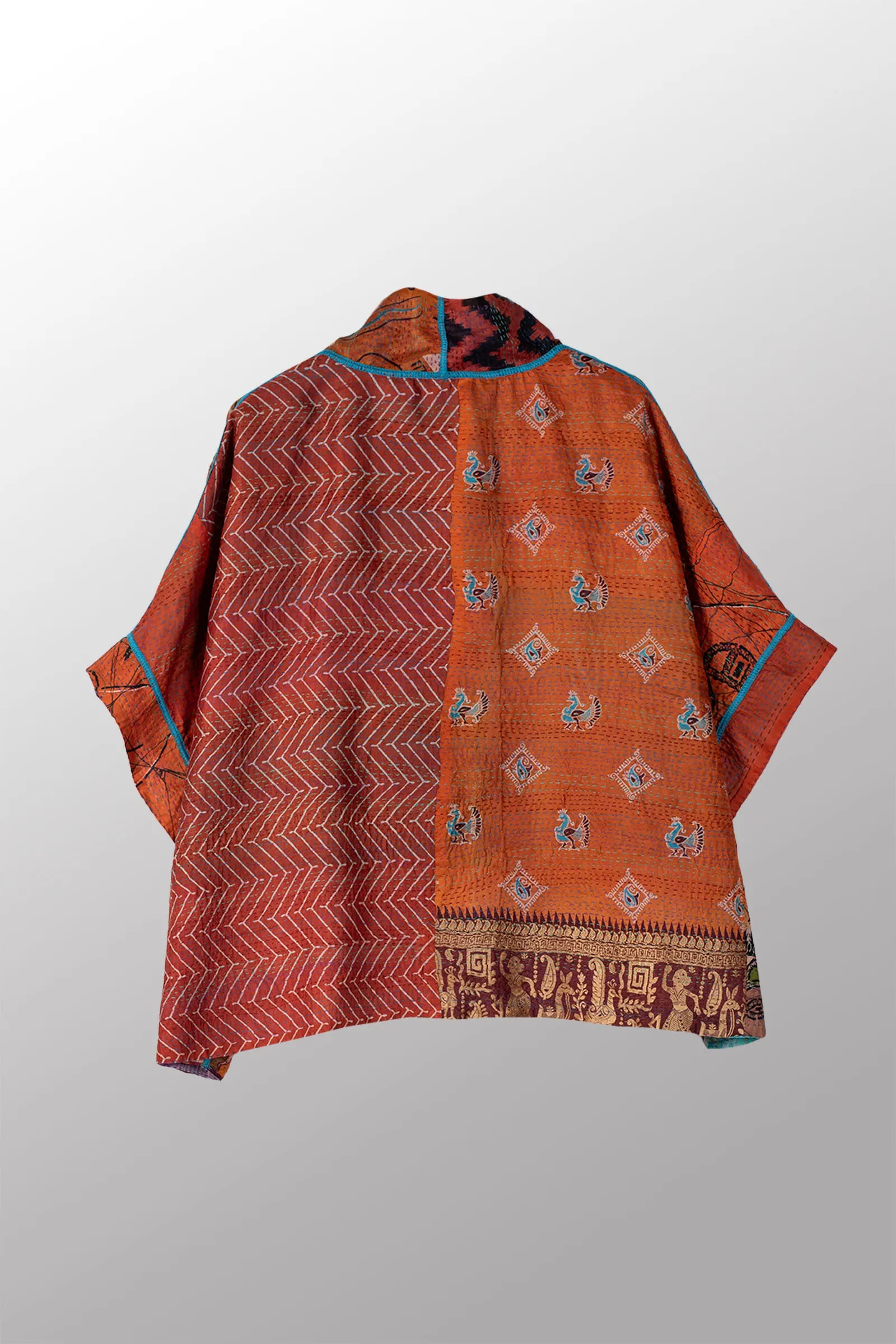 VINTAGE SILK KANTHA MINI PONCHO - sv2060-0003a -